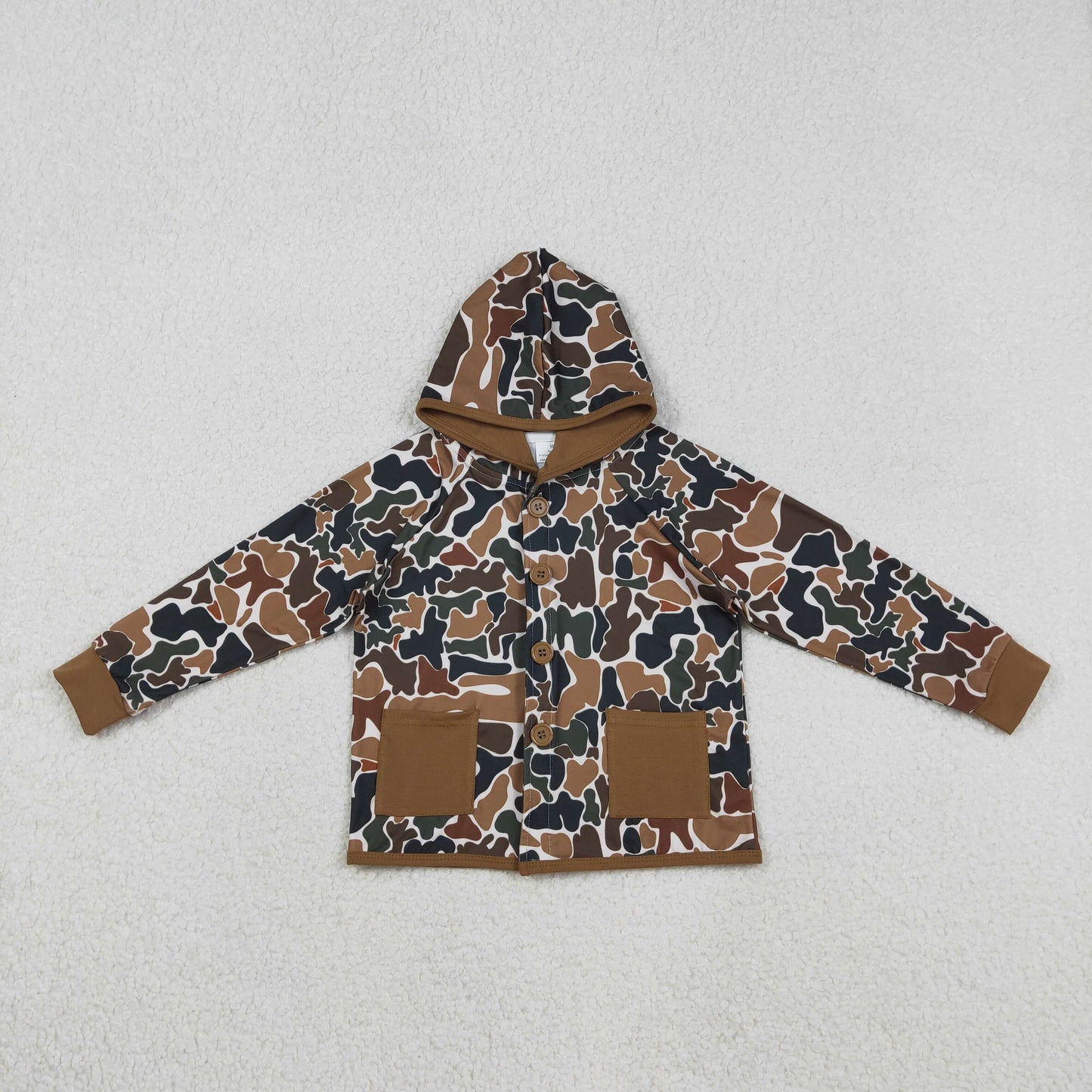BT1442 Baby Boys Southern Dark Brown Camo Pockets Button Hunting Hoodie Jackets Top