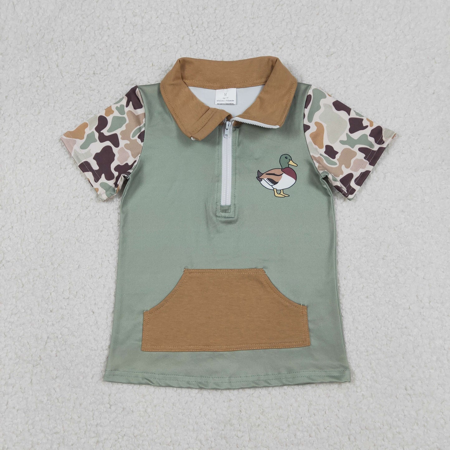 BT1530 Baby Boys Camo Short Sleeve Ducks Zip Pockets Hunting Pullovers Top