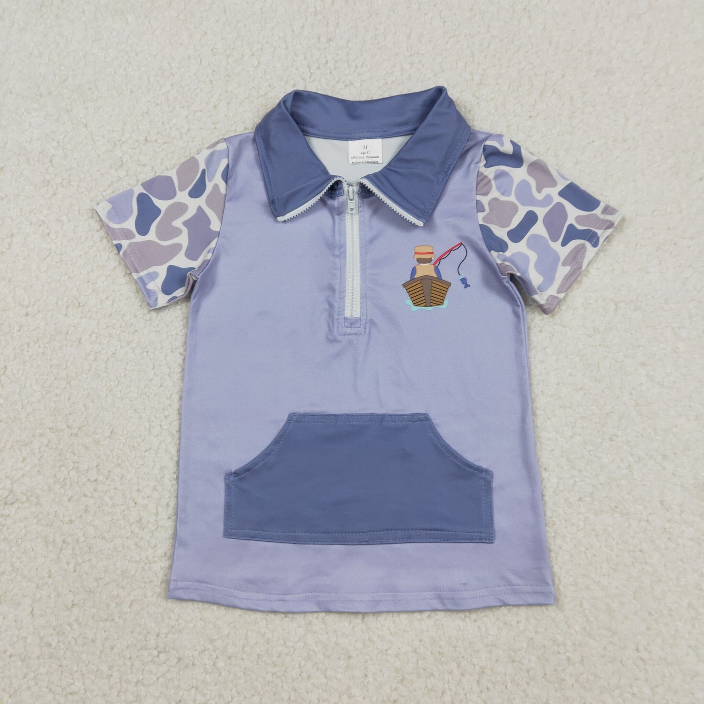 BT1533 Baby Boys Camo Short Sleeve Fishing Zip Pockets Hunting Pullovers Top