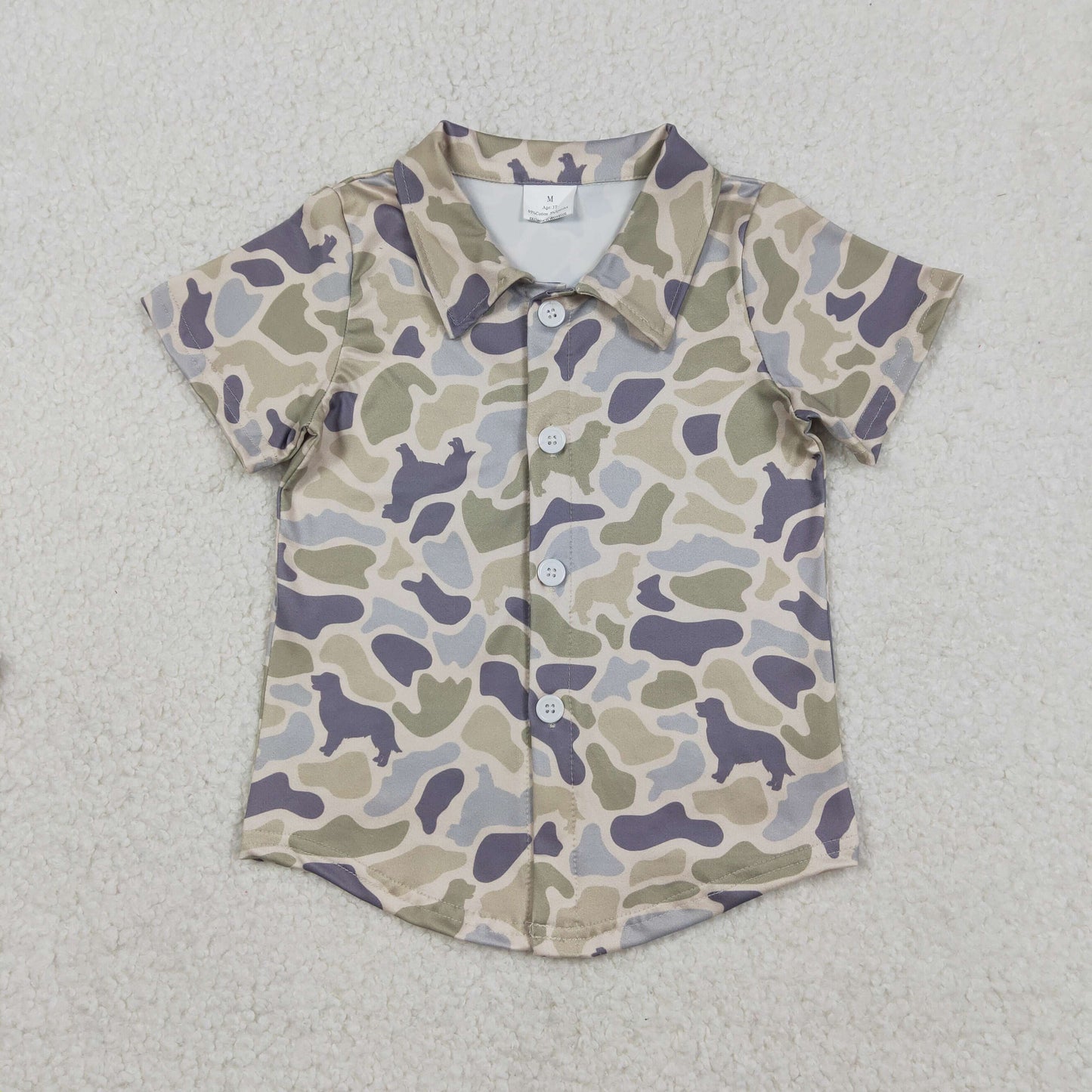 BT1563 Baby Boys Short Sleeve Southern Dogs Camo Hunting Button Shirts Top
