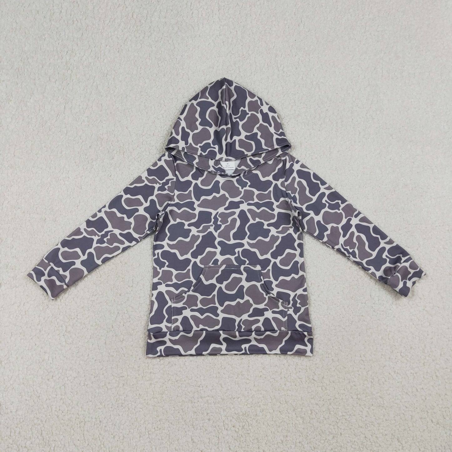 BT1572 Baby Boys Long Sleeve Grey Camo Pocket Hoodies Top
