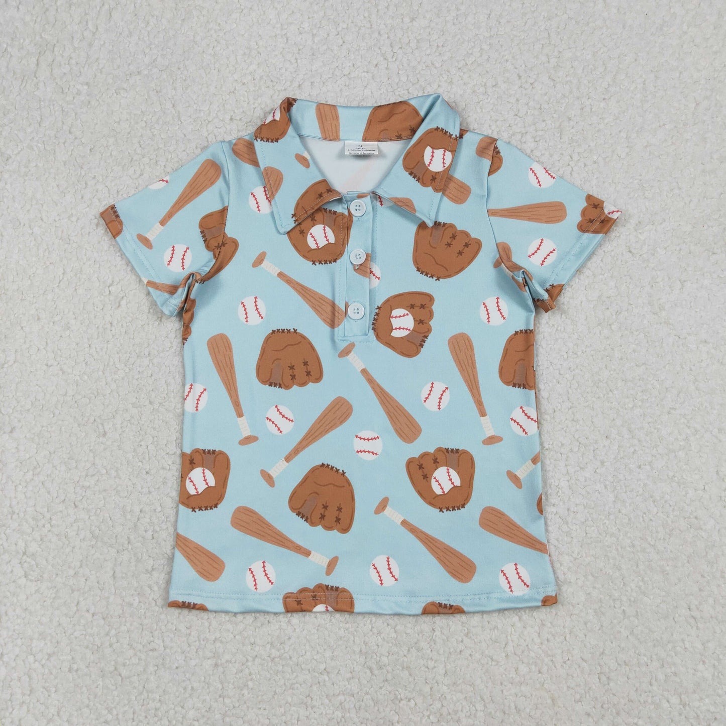 BT1579 Baby Boys Short Sleeve Baseballs Team Button Polo Shirts Top