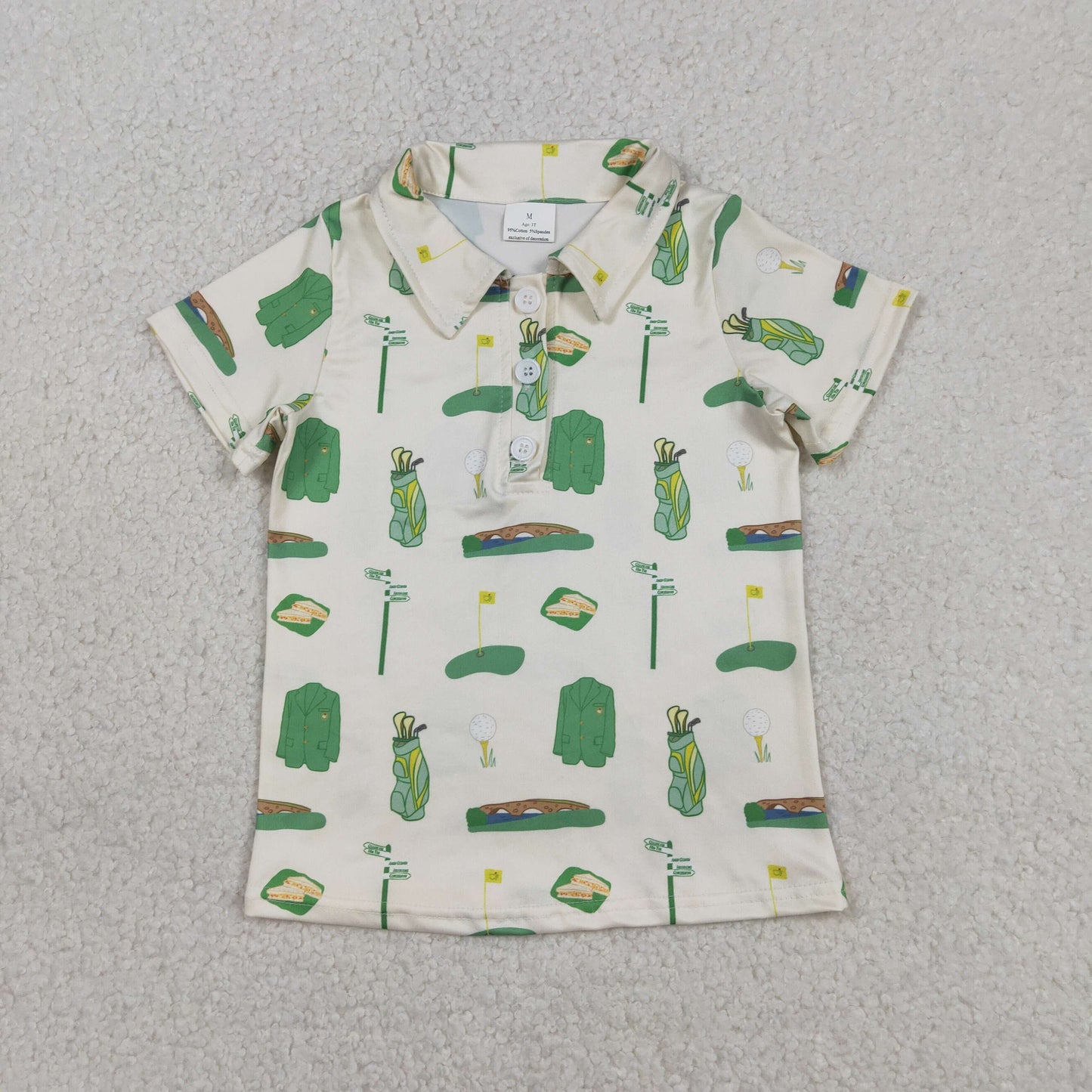 BT1583 Baby Boys Short Sleeve Golf Flags Button Polo Shirts Top