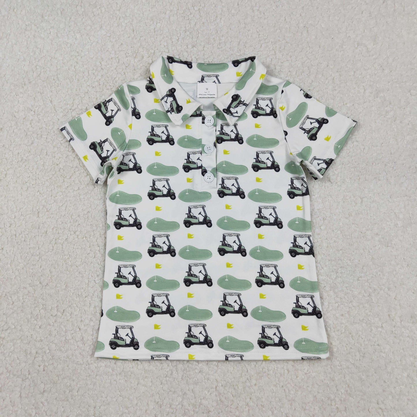 BT1585 Baby Boys Short Sleeve Golf Trucks Flags Button Polo Shirts Top