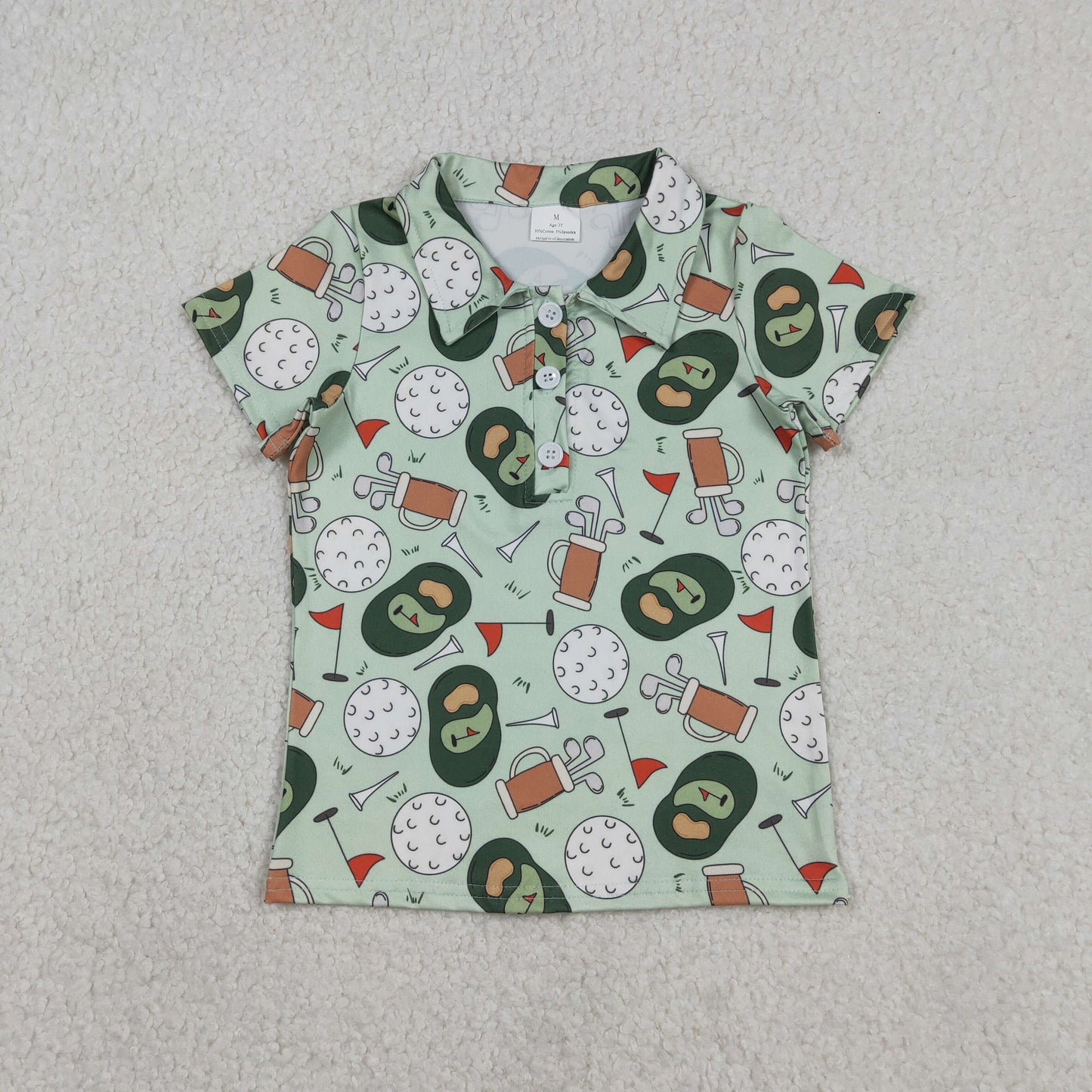 BT1586 Baby Boys Short Sleeve Golf Flags Button Polo Shirts Top