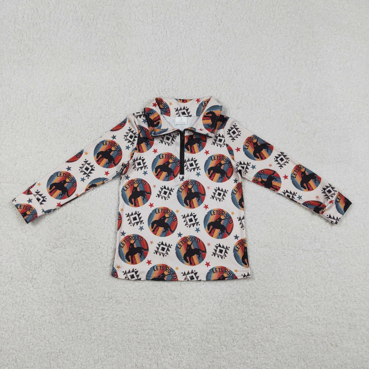 BT1598 Baby Boys Long Sleeve Aztec Horse Rodeos Western Zipper Pullovers Top