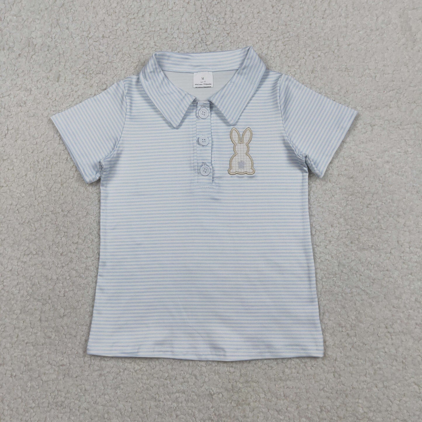 BT1708 Baby Boys Blue Stripe Short Sleeve Embroidery Rabbits Easter Polo Shirts Top