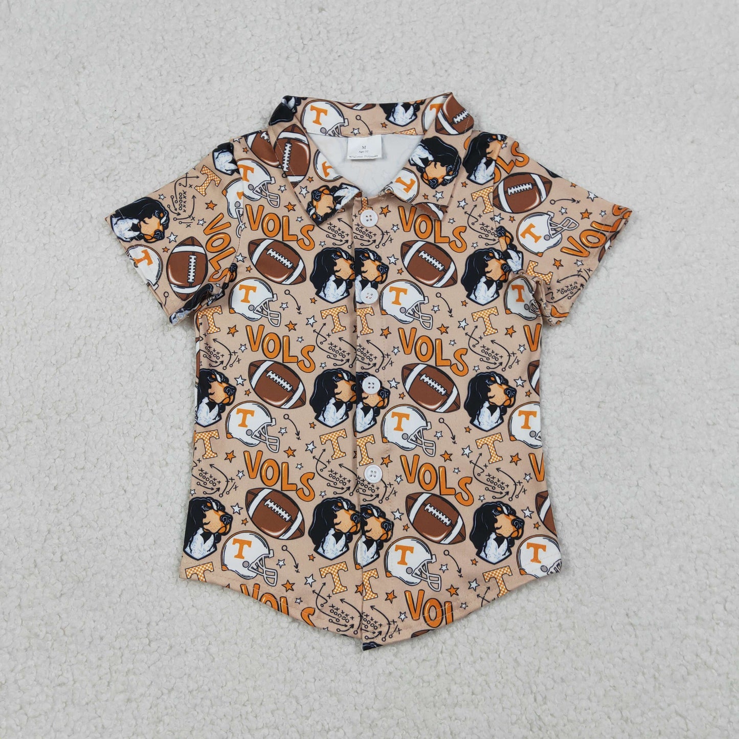 BT1717 Baby Boys Short Sleeve Footballs Vols Team Button Shirts Top