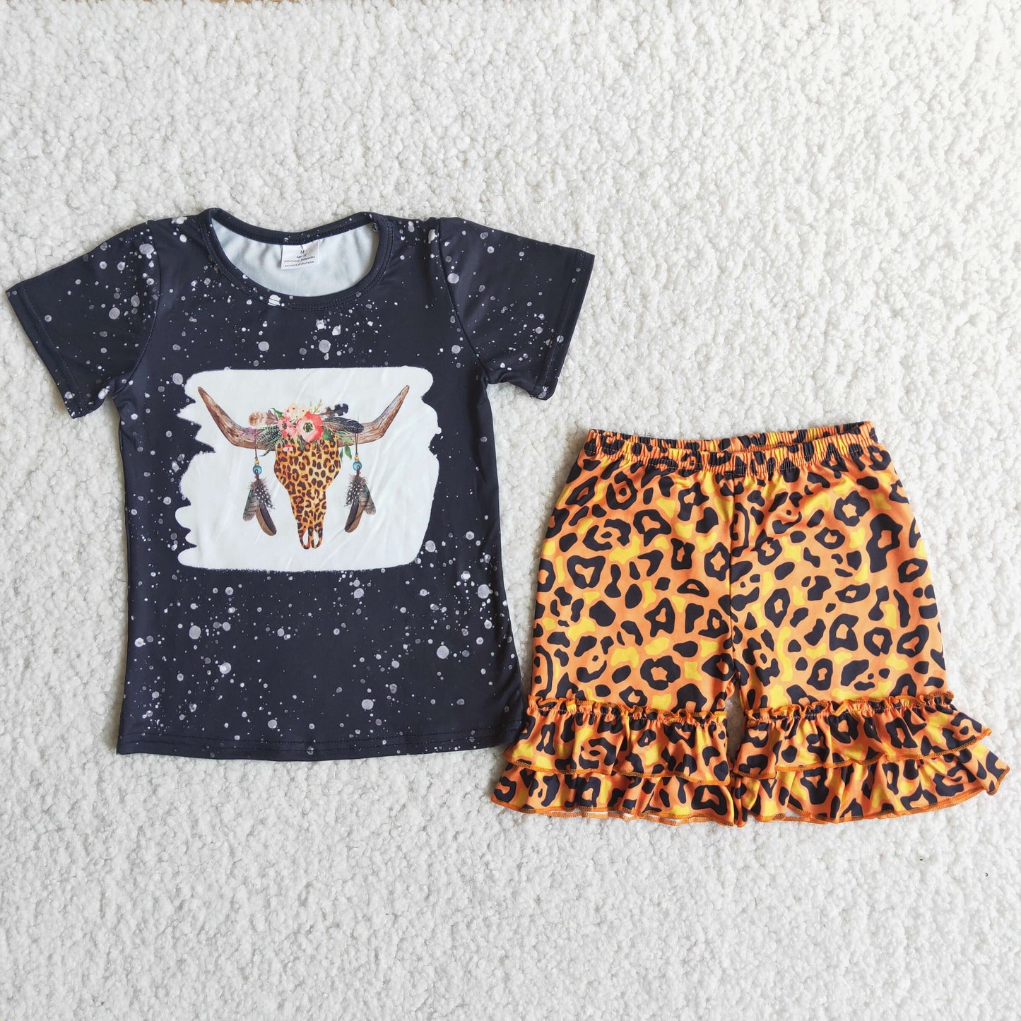 girls heifer t-shirts leopard Shorts Sets C14-37