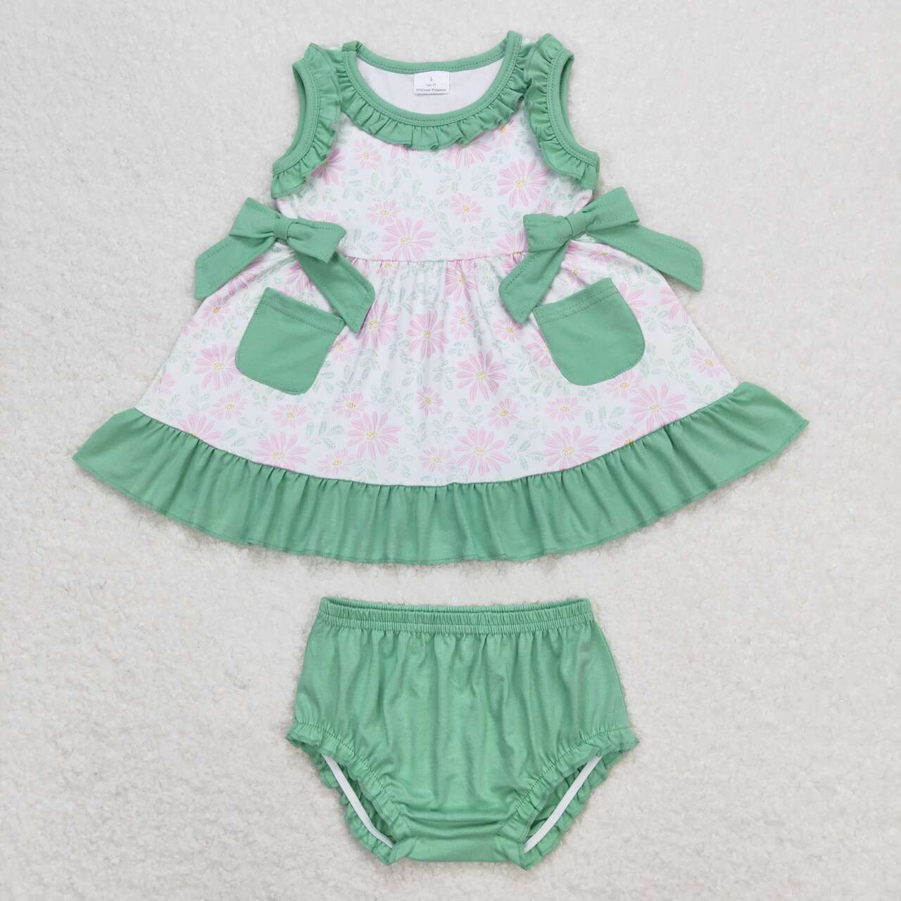 GBO0292 baby girl clothes green floral toddler girl summer bummies set