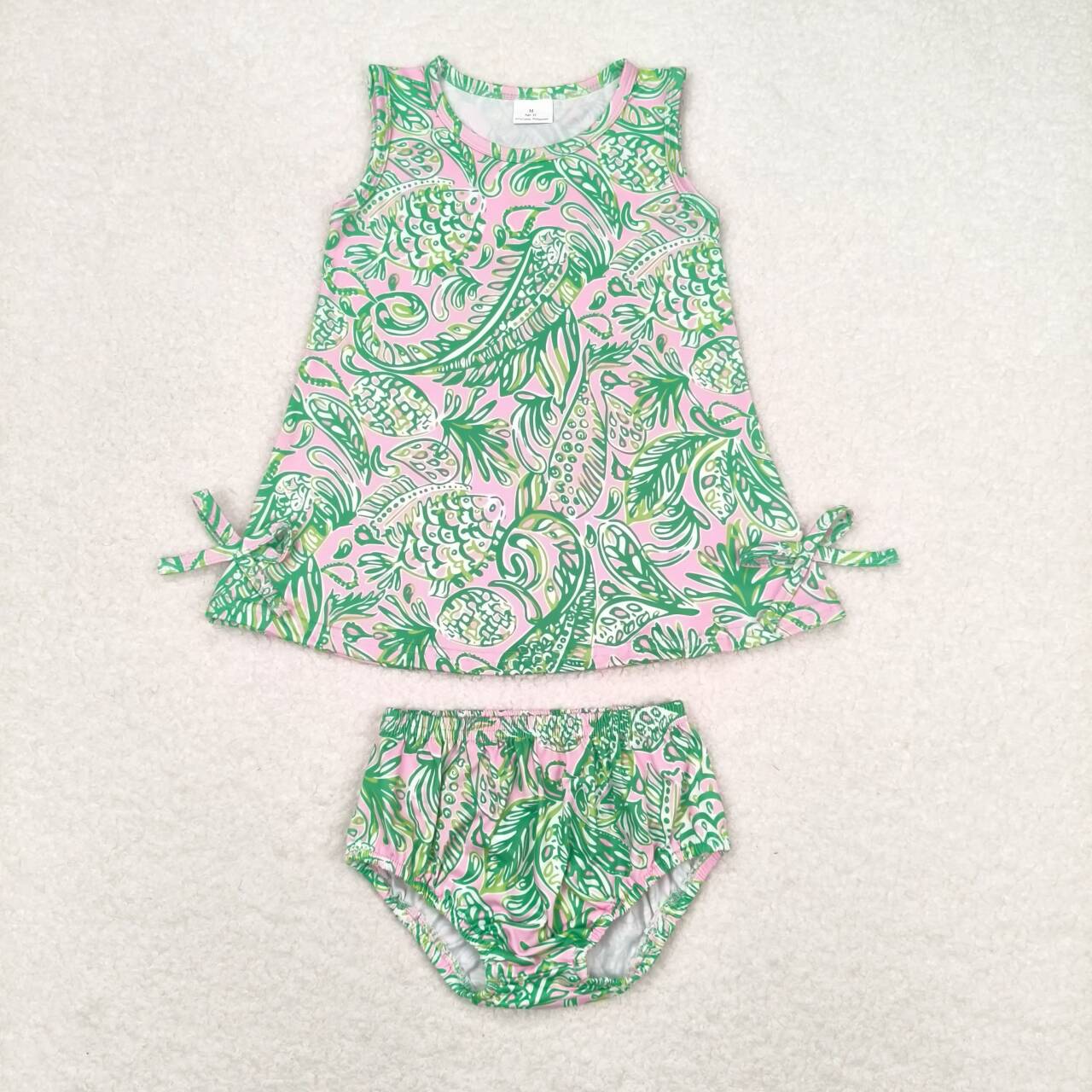 Sibling Baby Boys Girls Green Leaves Fish Summer Outfits Clothes Sets Shirts Tunic Dresses