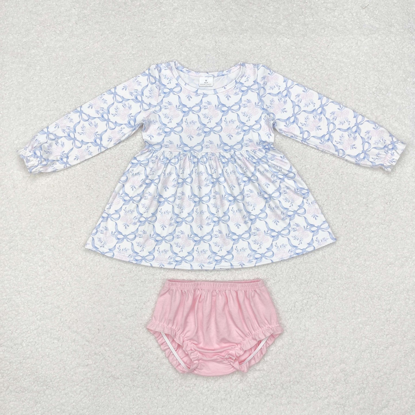 GBO0426 toddler girl clothes blue bow girl bummies set