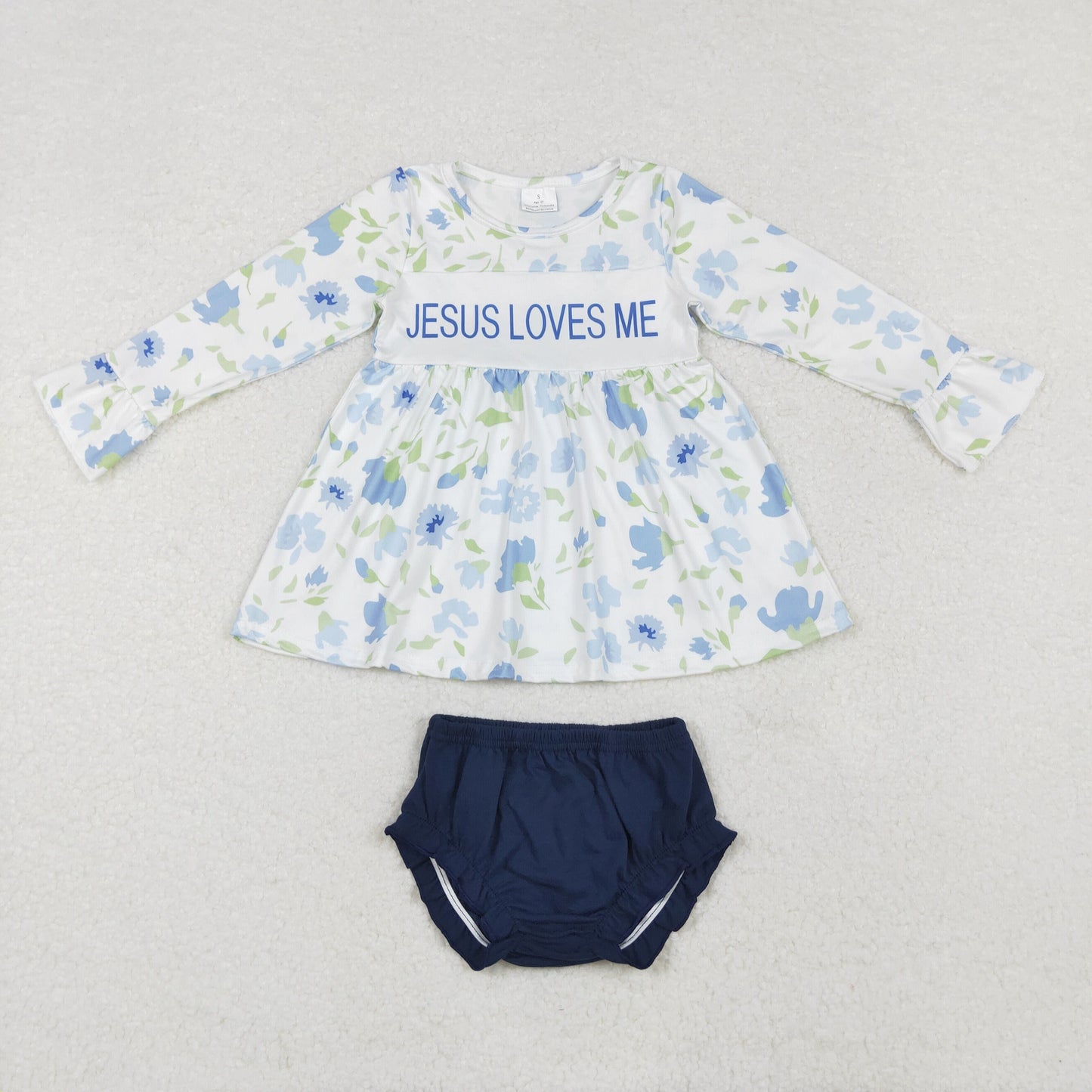 GBO0435 toddler girl clothes jesus loves me girl winter bummies set
