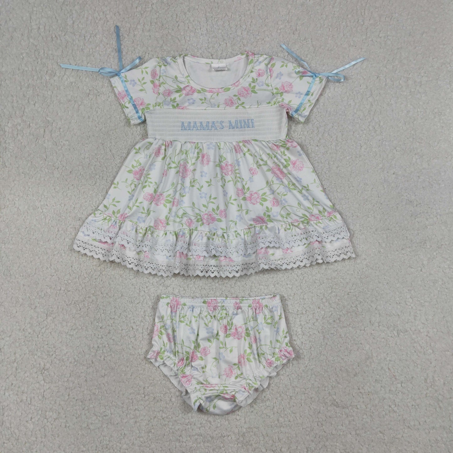 GBO0498 Baby Girls Smocked Mama's Mini Flowers Tunic Bummies Clothes Sets