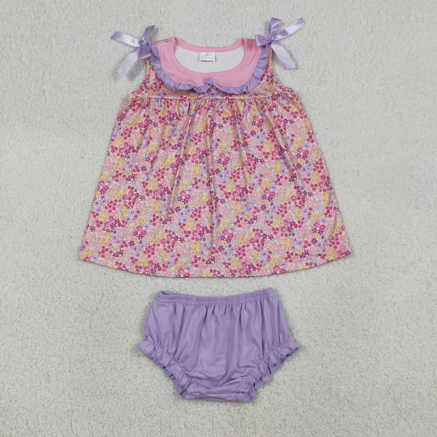 Sibling Baby Girls Flutter Sleeve Colorful Flowers Tunic Bummies Clothes Sets