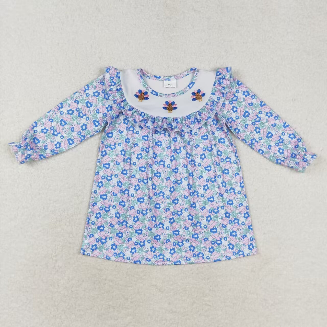 GLD0600 toddler girl clothes embroidery flower turkey girl thanksgiving winter dress