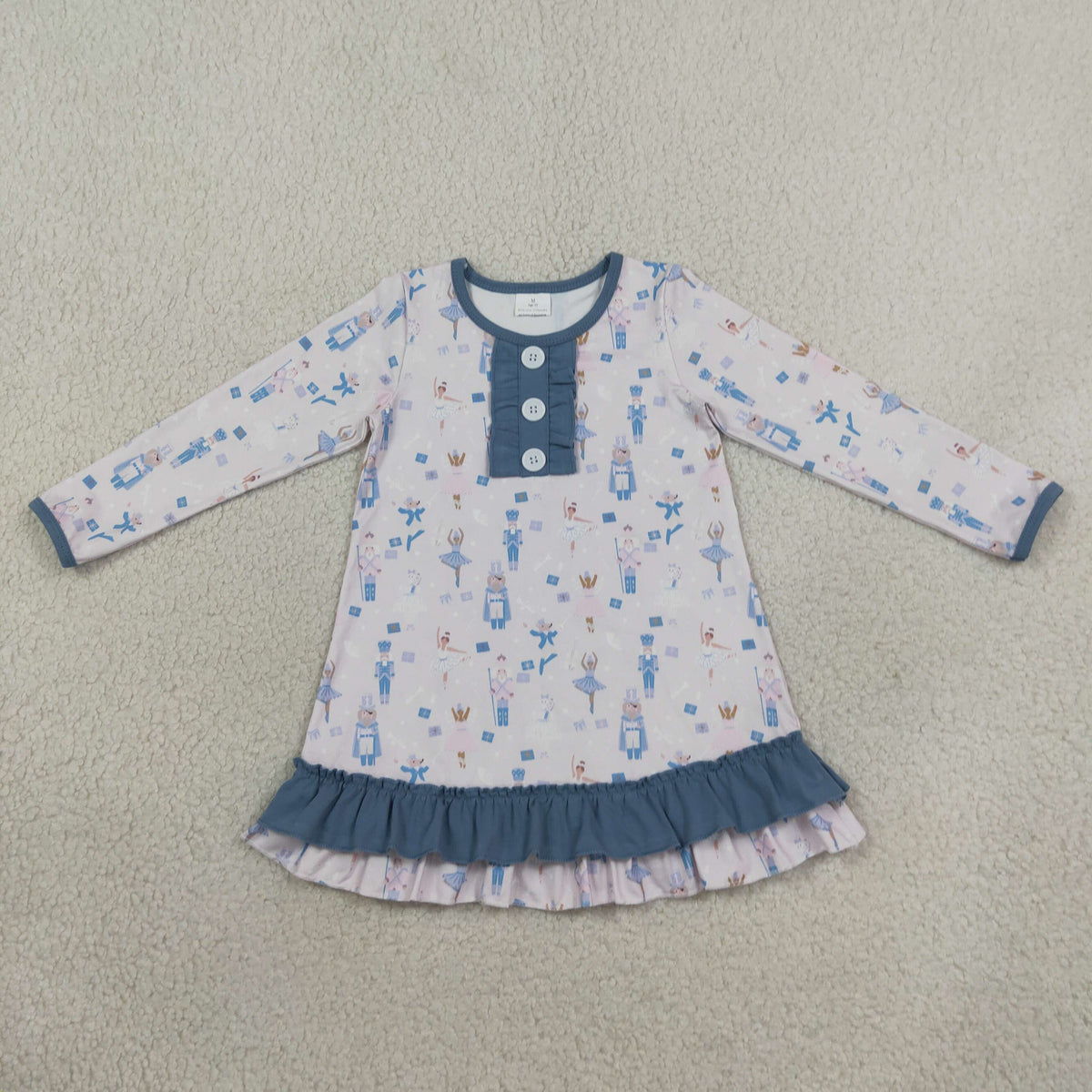 GLD0874 Baby Girls Long Sleeve Dancers Soldiers Button Ruffle Knee Length Dress