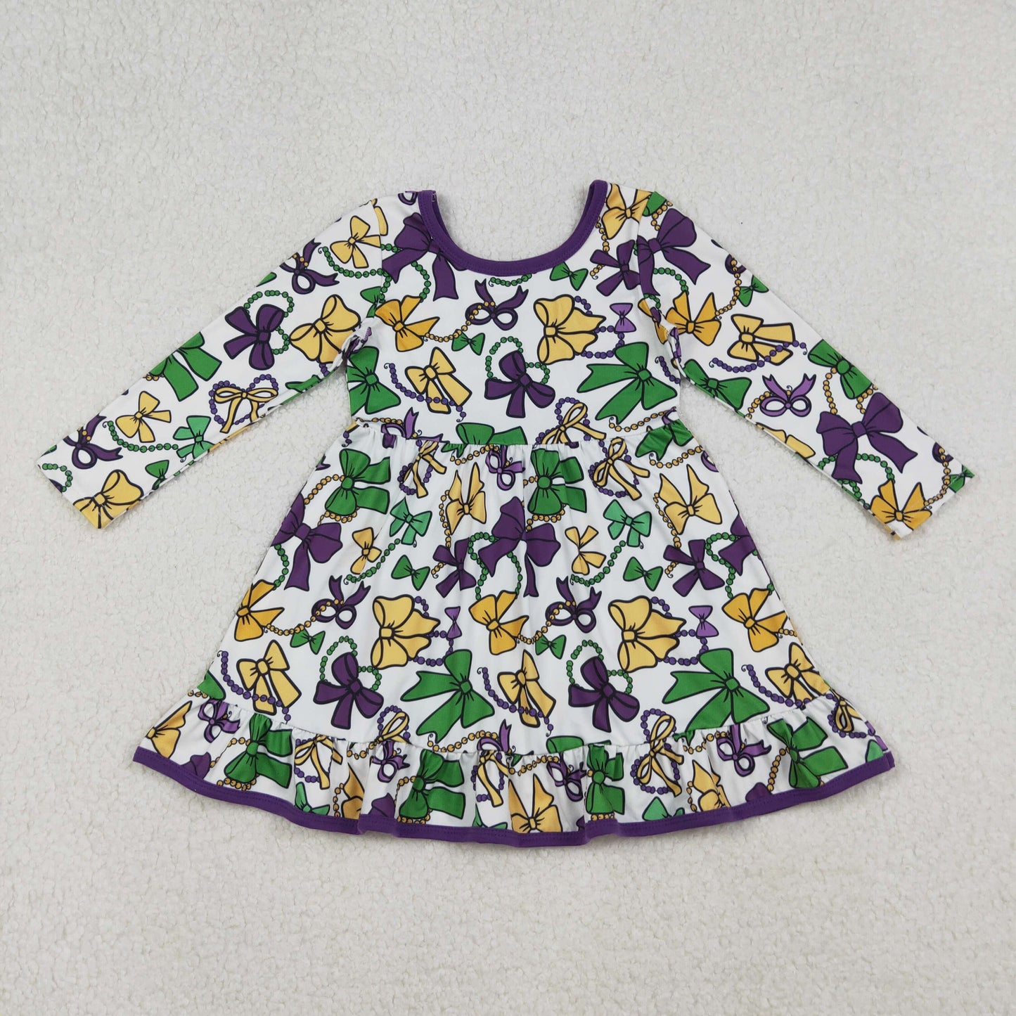 GLD1320 Baby Girls Mardigras Bows Plaid Ruffle Knee Length Dresses