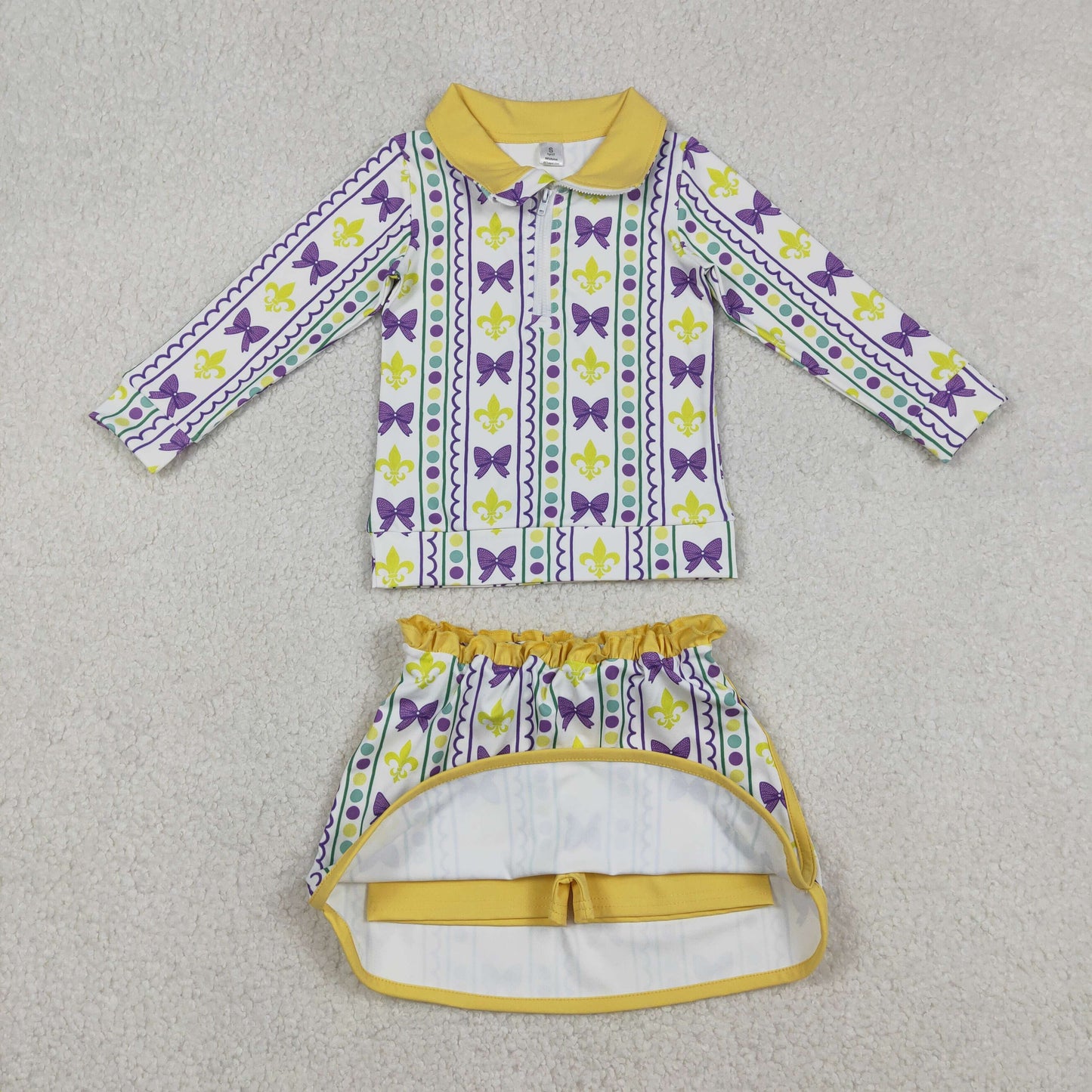 GLD1363 Baby Girls Mardigras Bows Anchors Zip Pullovetrs Skirt Shorts Yoga Active Clothes Sets