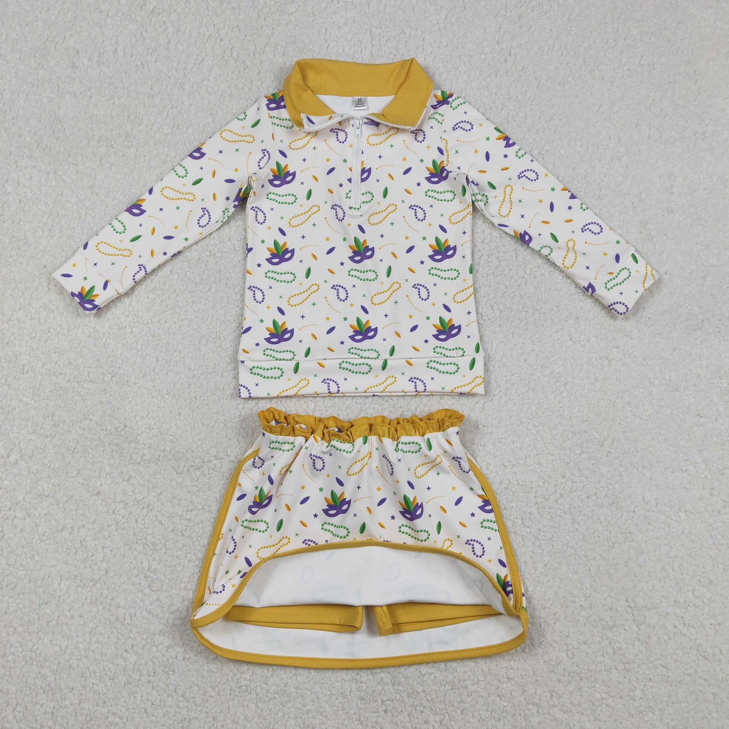 GLD1370 Baby Girls Mardigras Anchors Masks Zip Pullovetrs Skirt Shorts Yoga Active Clothes Sets