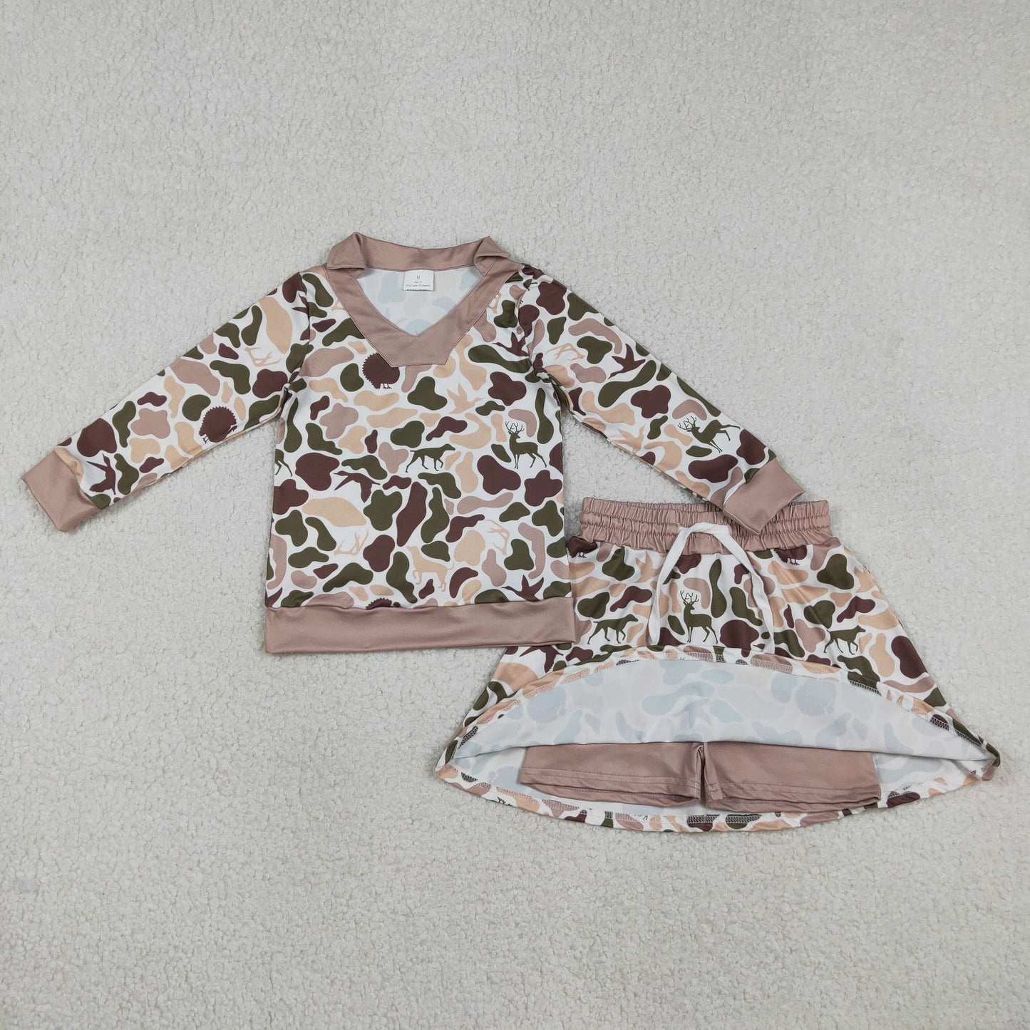 GLD1480 Baby Girls Southern Hunting Dogs Ducks Camo Top Skirt Shorts Clothes Sets