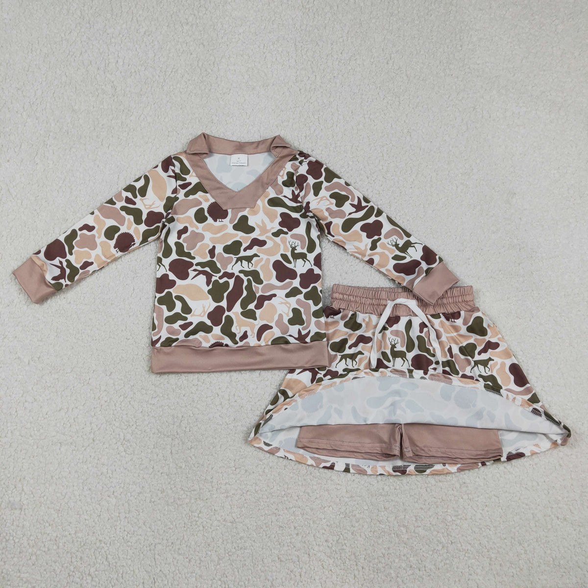 Sibling Baby Girls Southern Camo Long Sleeve Top Skirt Shorts Clothes Sets