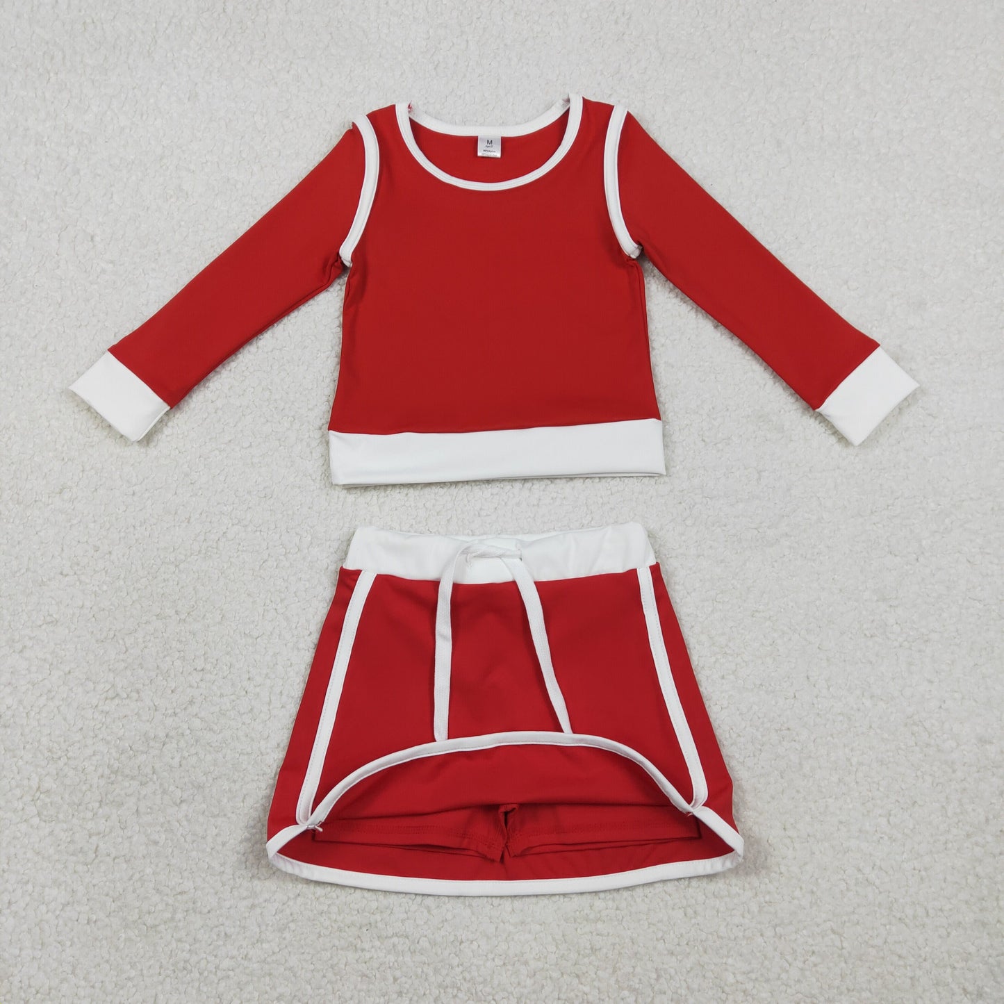 GLD1482 Baby Girls Red Long Sleeve Shirts Top Skirt Shorts Yoga Active Clothes Sets