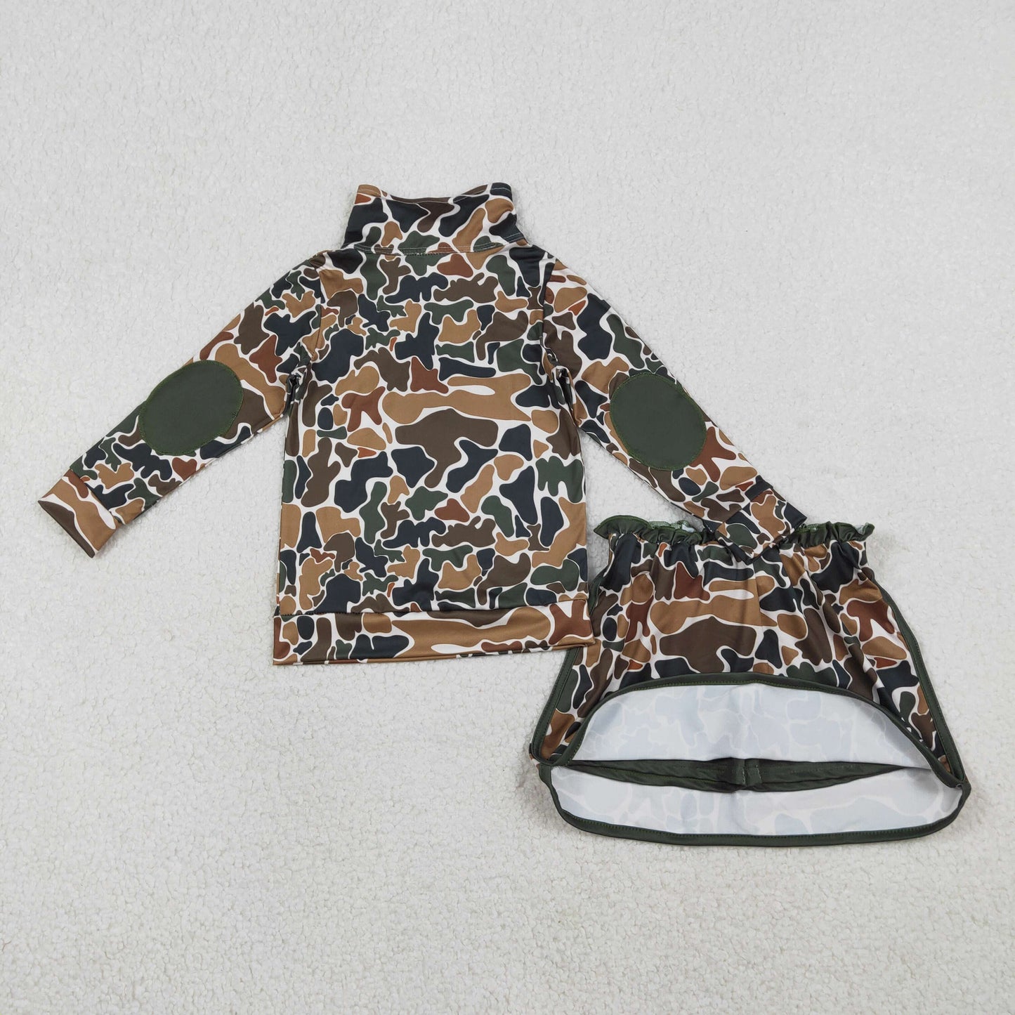 GLD1547 Baby Girls Southern Dark Brown Camo Zip Pullovers Top Skirt Short Clothes Sets