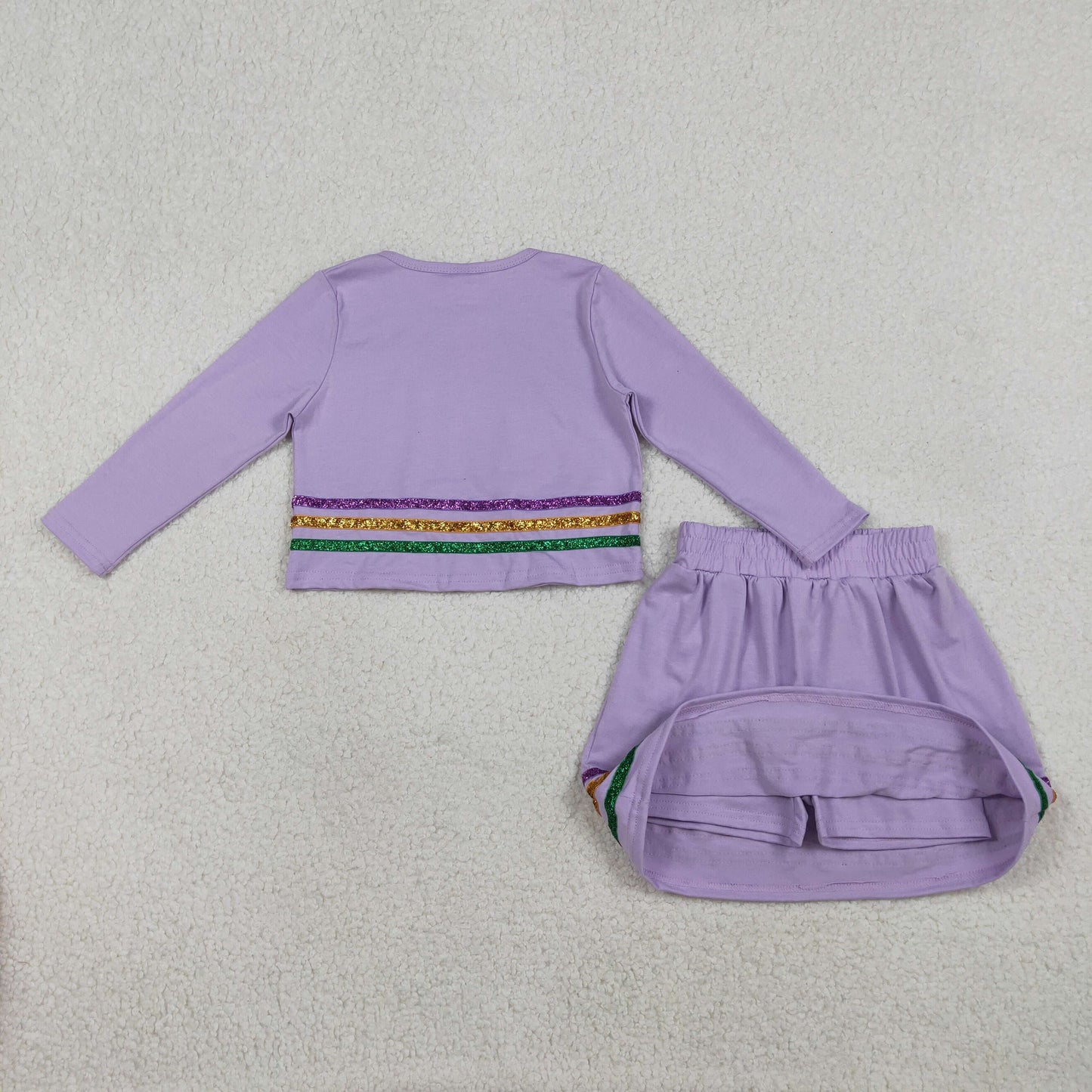 GLD1573 Baby Girls Long Sleeve Mardigras Stripe Top Skirt Shorts Clothes Sets