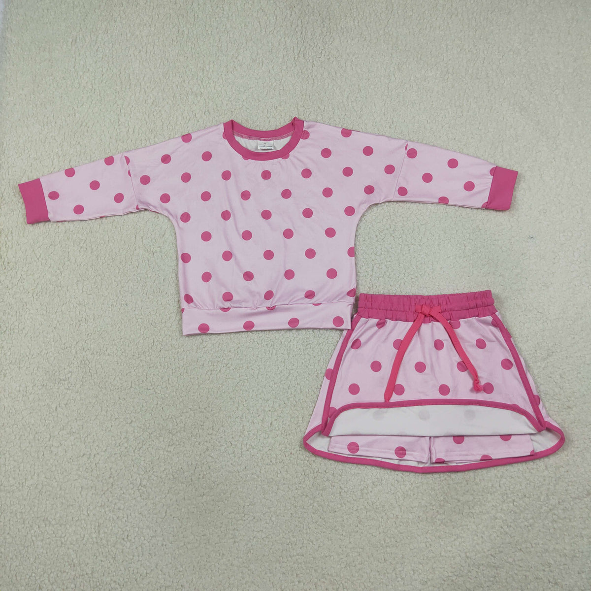 GLD1765 Baby Girls Long Sleeve Pink Polka Dots Top Skirt Short Clothes Set