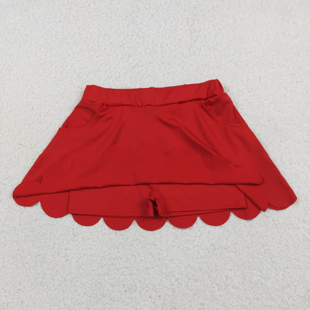GLK0235 Baby Girls Red Pockets Yoga Active Scallop Skirt Short Bottoms