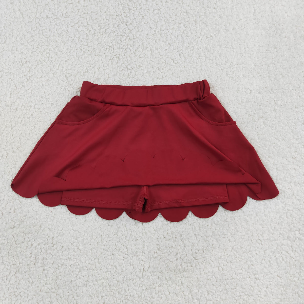 GLK0304 Baby Girls Maroon Pockets Yoga Active Scallop Skirt Short Bottoms
