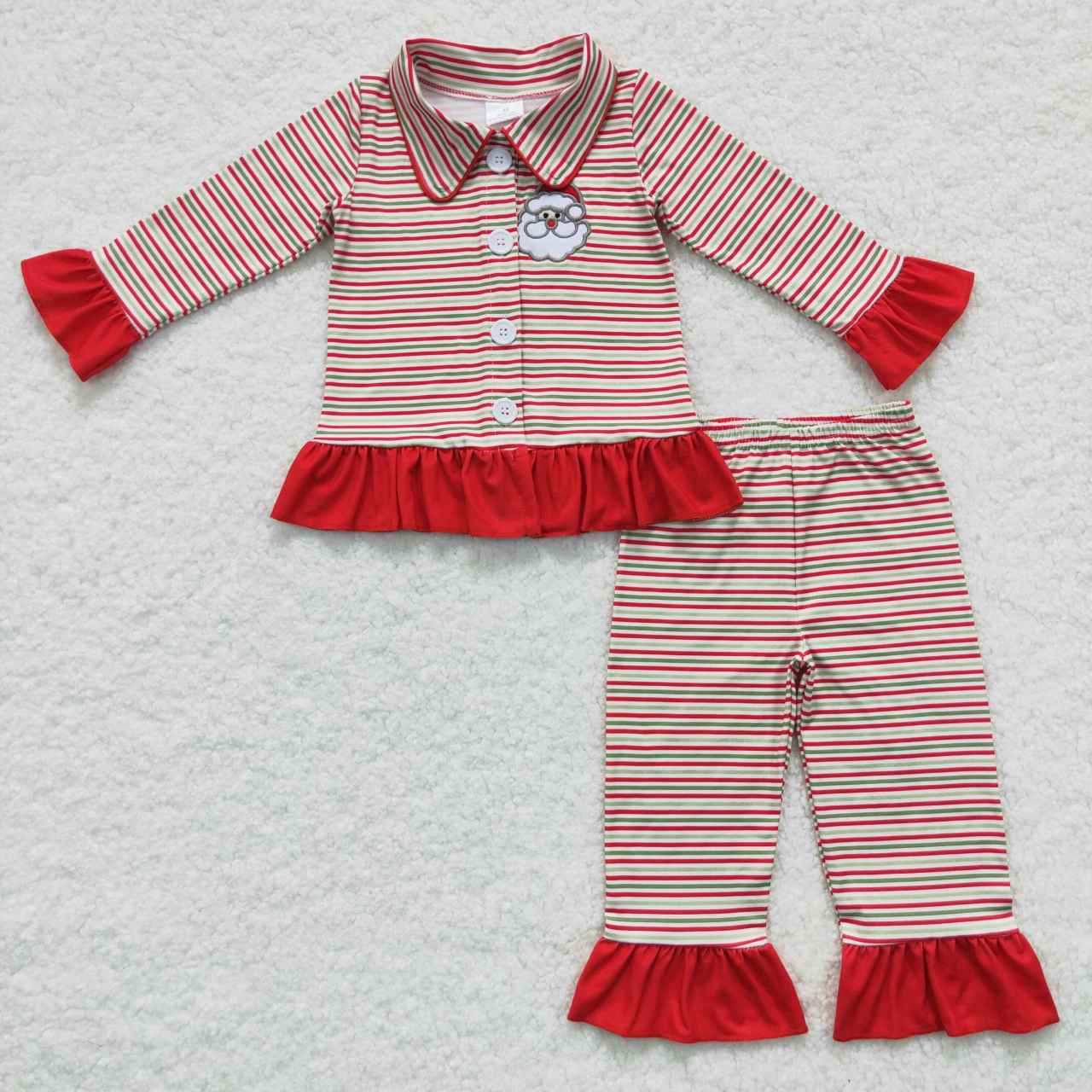 Sibling Baby Kids Embroidery Santa Trees Button Top Pants Christmas Pajamas Sets
