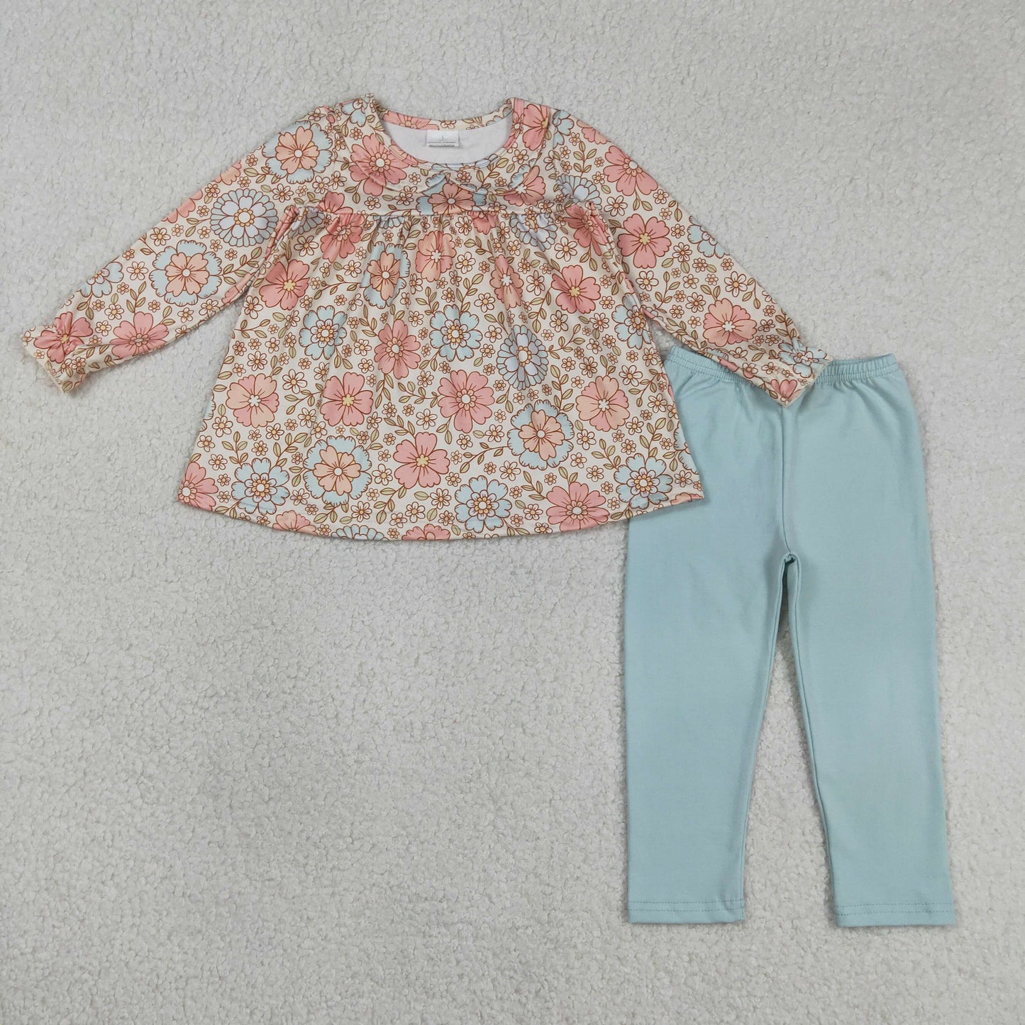 GLP1195 Baby Girls Colorful Flowers Colar Tunic Legging Pants Clothes Sets