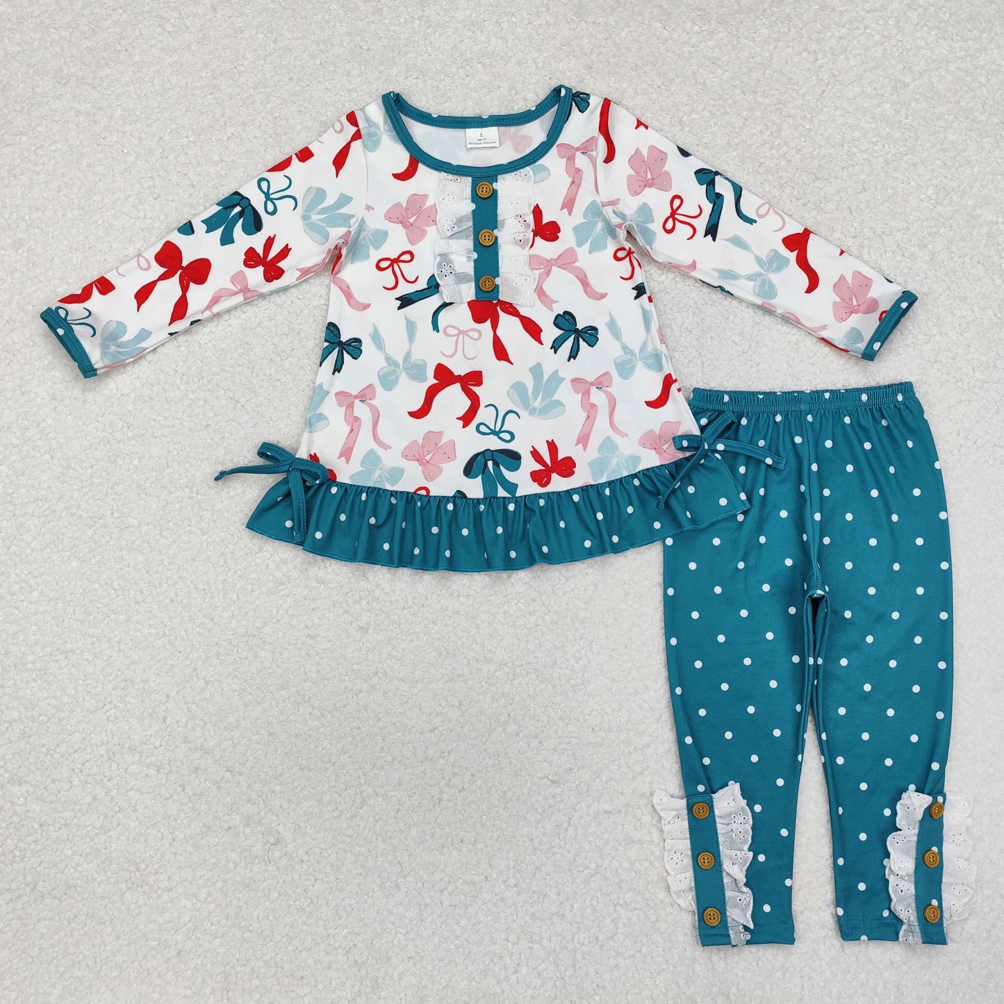 Sibling Baby Girls Bows Flowers Tunic Leggings Pant Long Ruffle Sleeves Clothes Sets