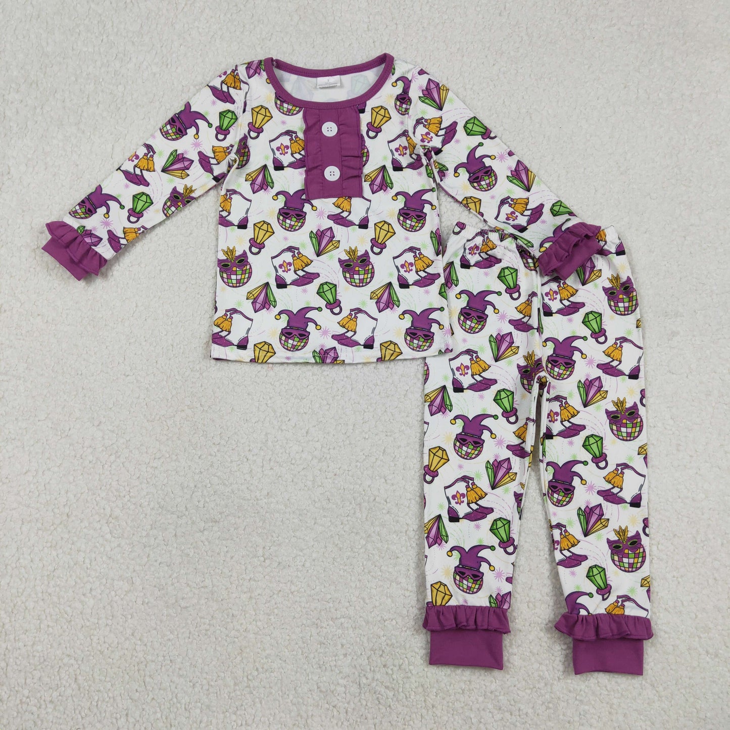 GLP2113 Baby Girls Mardigras Anchors Boots Button Top Ruffle Pants Pajamas Sets