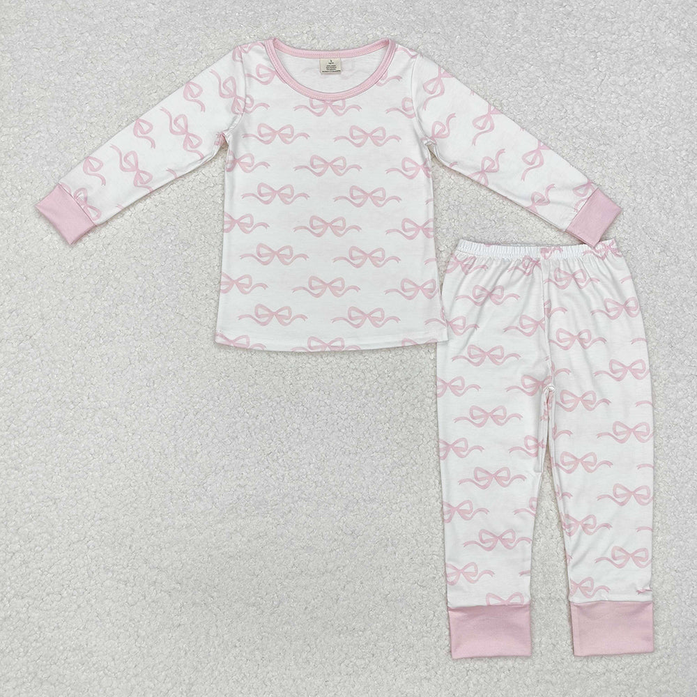 Sibling Baby Girls Flowers Bows Top Pant Bamboo Pajamas Sets