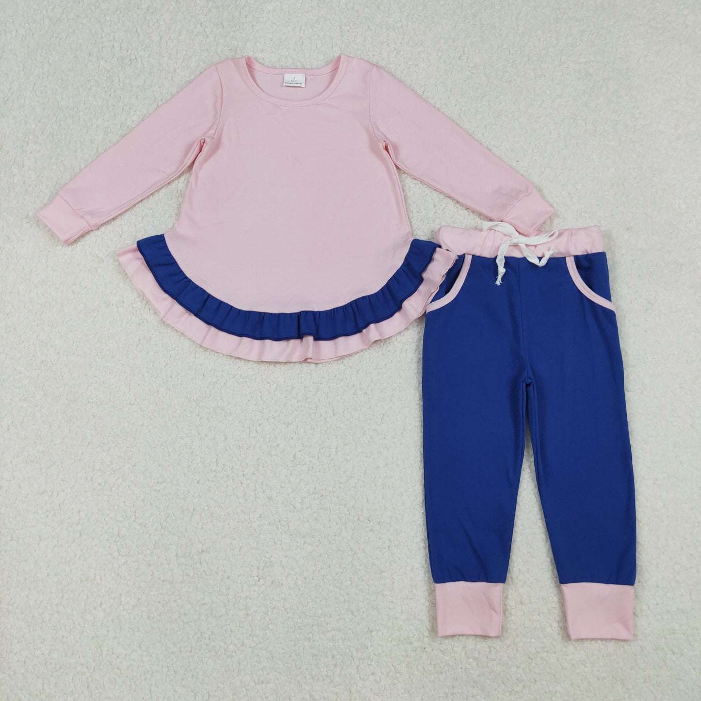 GLP2401 Baby Girls Pink Long Sleeve Ruffle Shirts Tunic Pockets Leggings Pant Clothes Set
