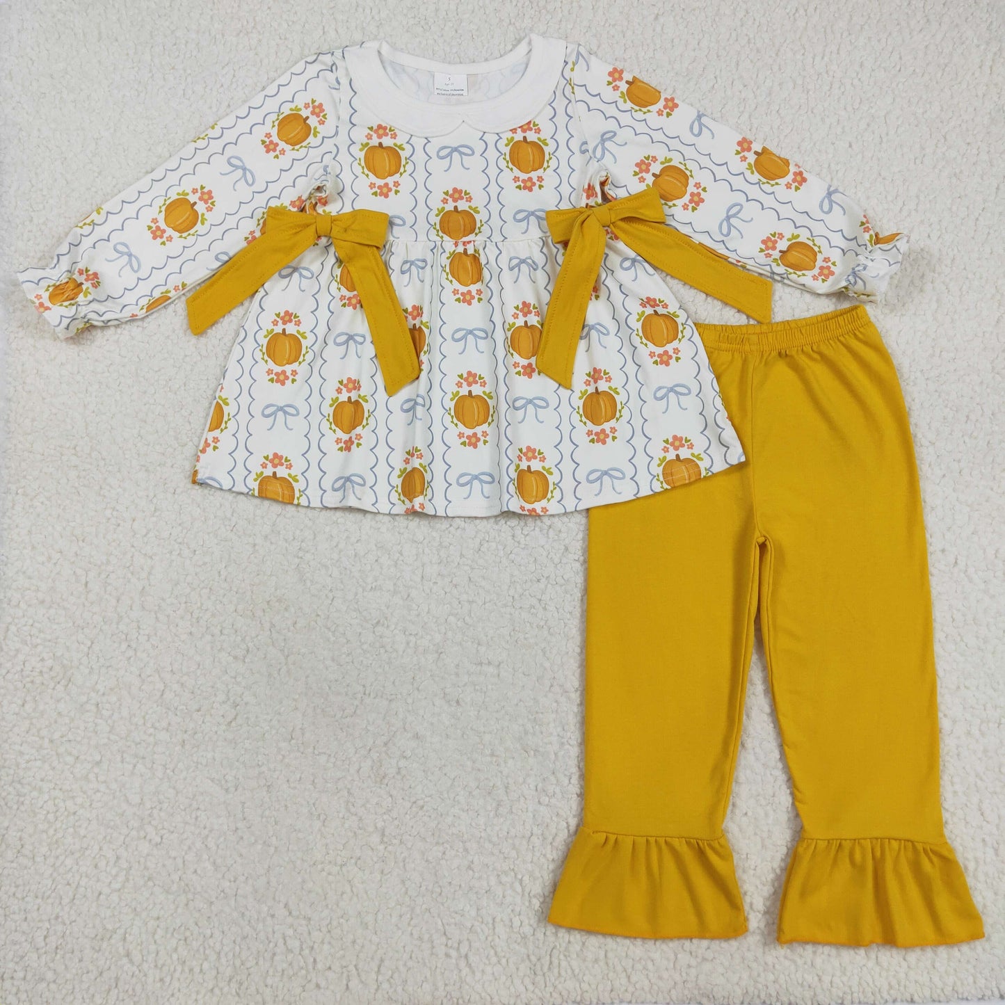 Sibling Baby Girls Flowers Pumpkins Button Pockets Tunic Ruffle Pants Fall Clothes Sets