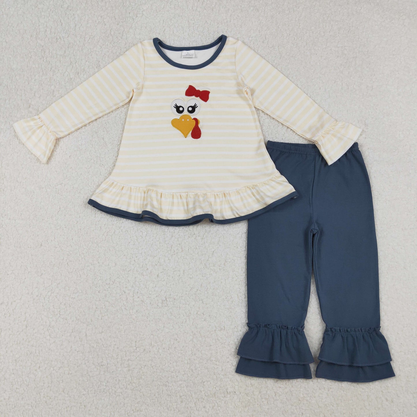 GLP2588 Baby Girls Embroidery Turkey Tunic Ruffle Pants Thanksgiving Clothes Sets