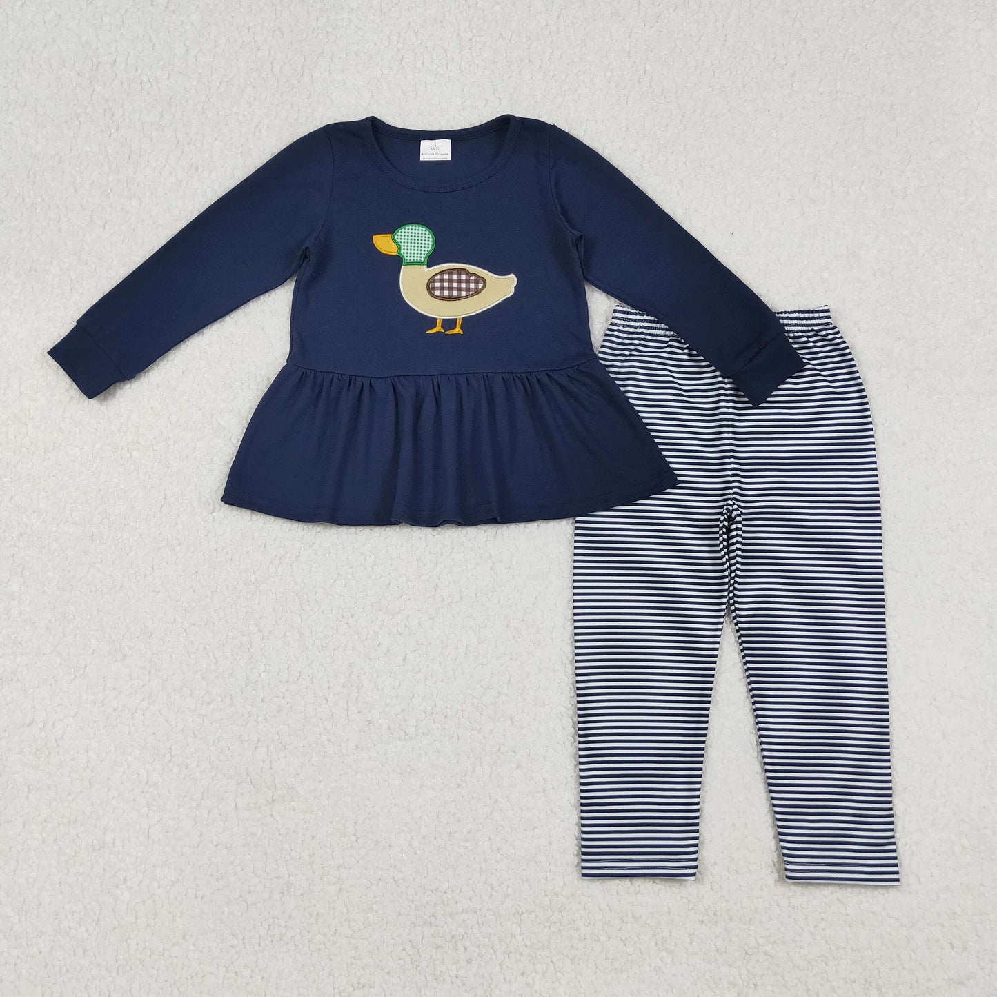 GLP2595 Baby Girls Embroidery Ducks Tunic Stripe Leggings Clothes Sets