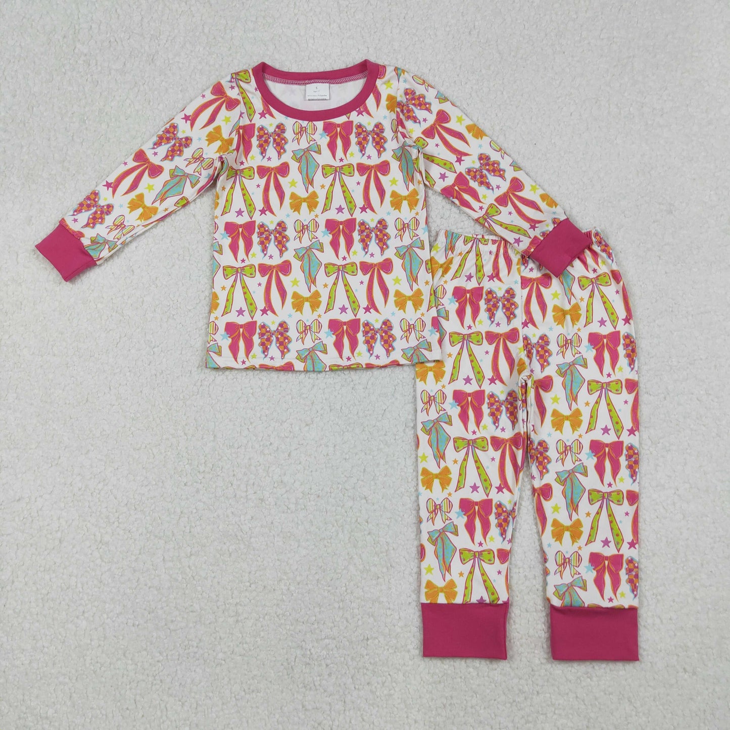 GLP2615 Baby Girls Pink Green Blue Bows Stars Top Pants Pajamas Sets