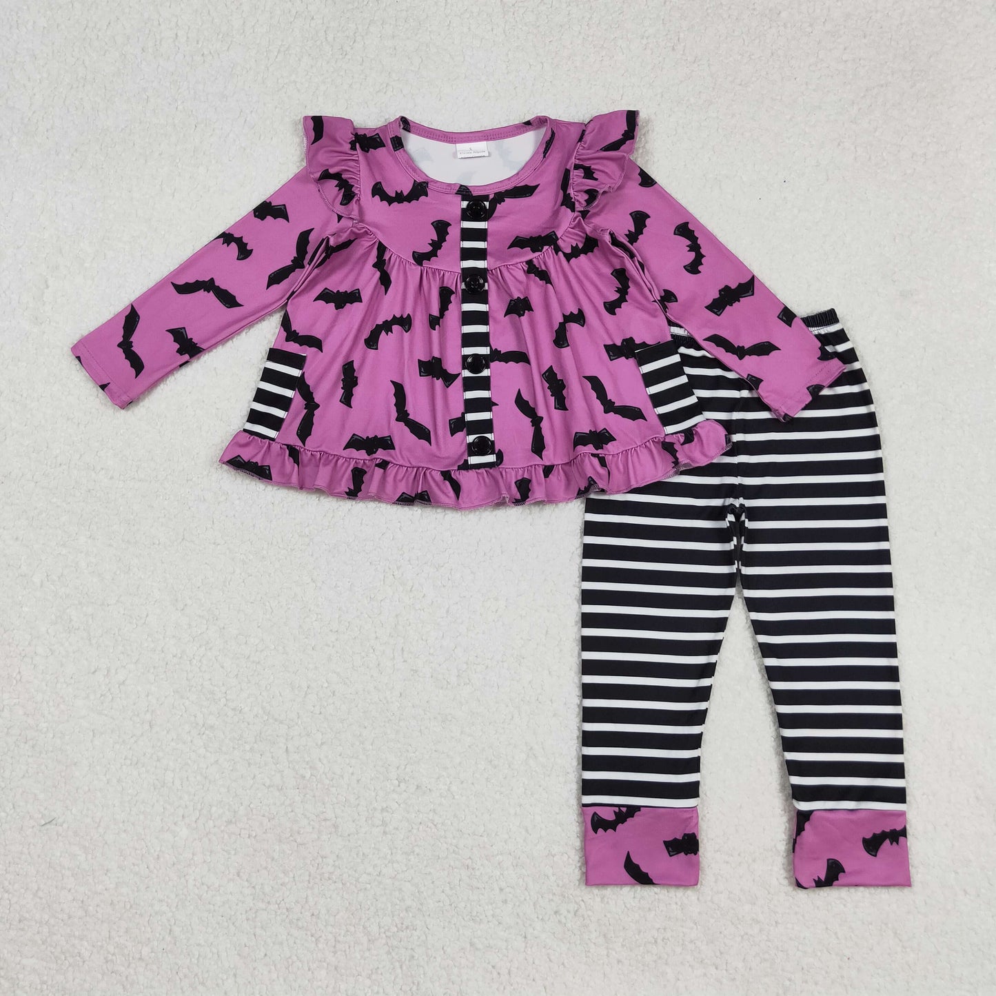 GLP2693 Baby Girls Bats Button Pockets Tunic Stripe Leggings Pant Halloween Clothes Sets