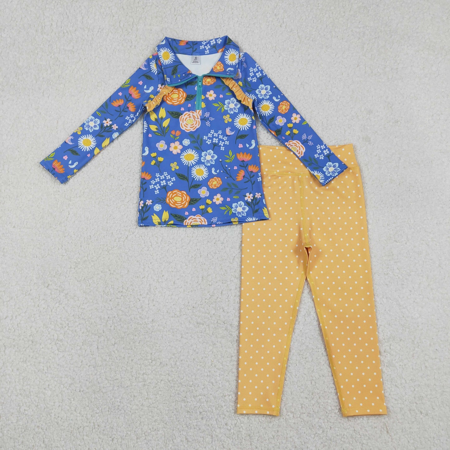GLP2736 Baby Girls Floral Long Sleeve Zipper Pullovers Polka Dots Leggings Yoga Active Clothes Sets
