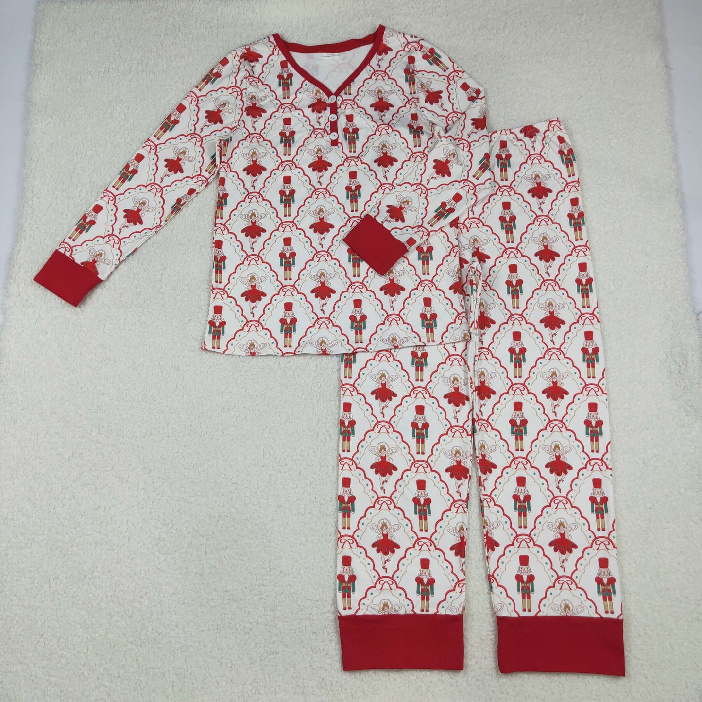 Sibling Adult Women Long Sleeve Bows Santa Pants Pajamas Sets