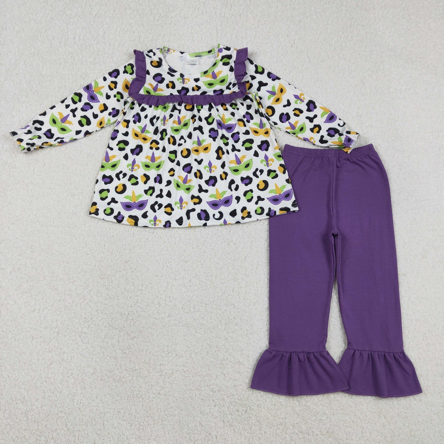 GLP2869 Baby Girls Mardigras Anchors Leopard Tunic Ruffle Pants Clothes Sets