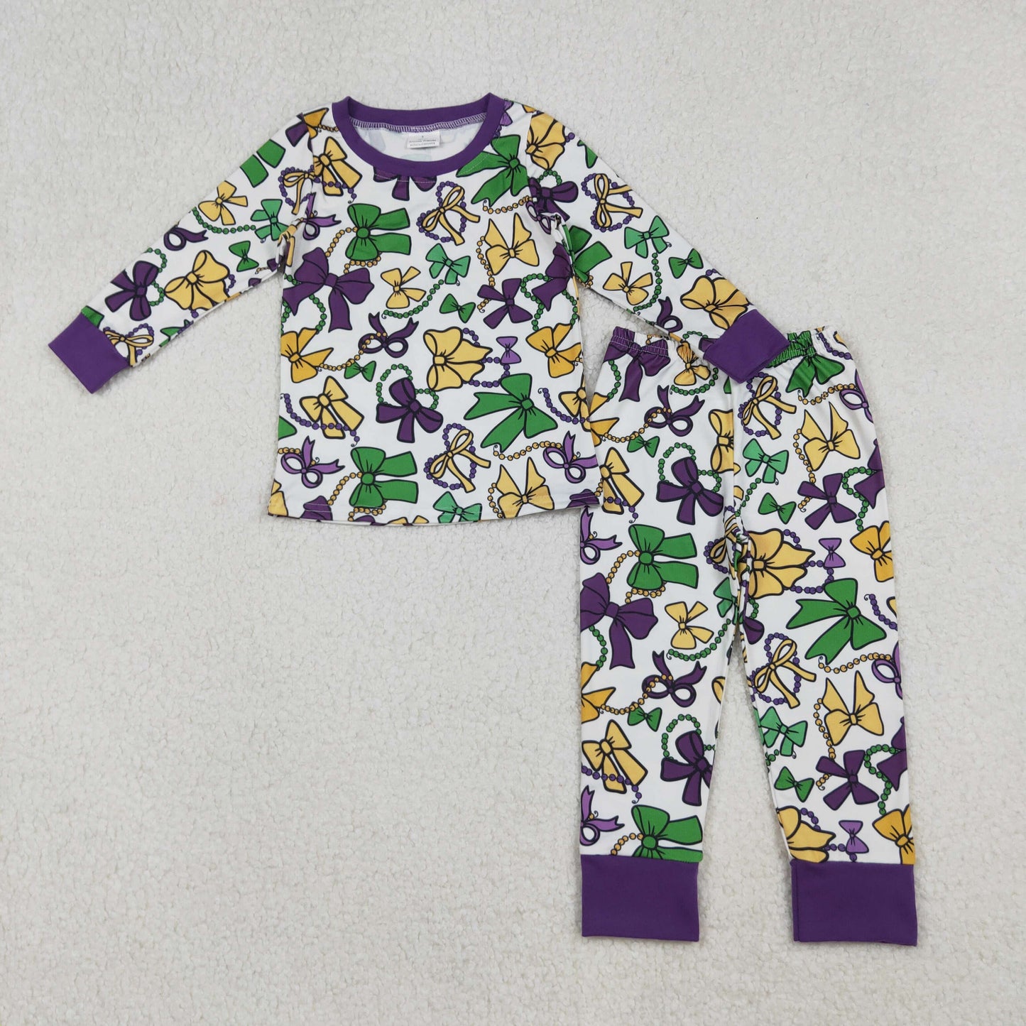 GLP2872 Baby Girls Mardigras Bows Plaid Top Pants Pajamas Sets
