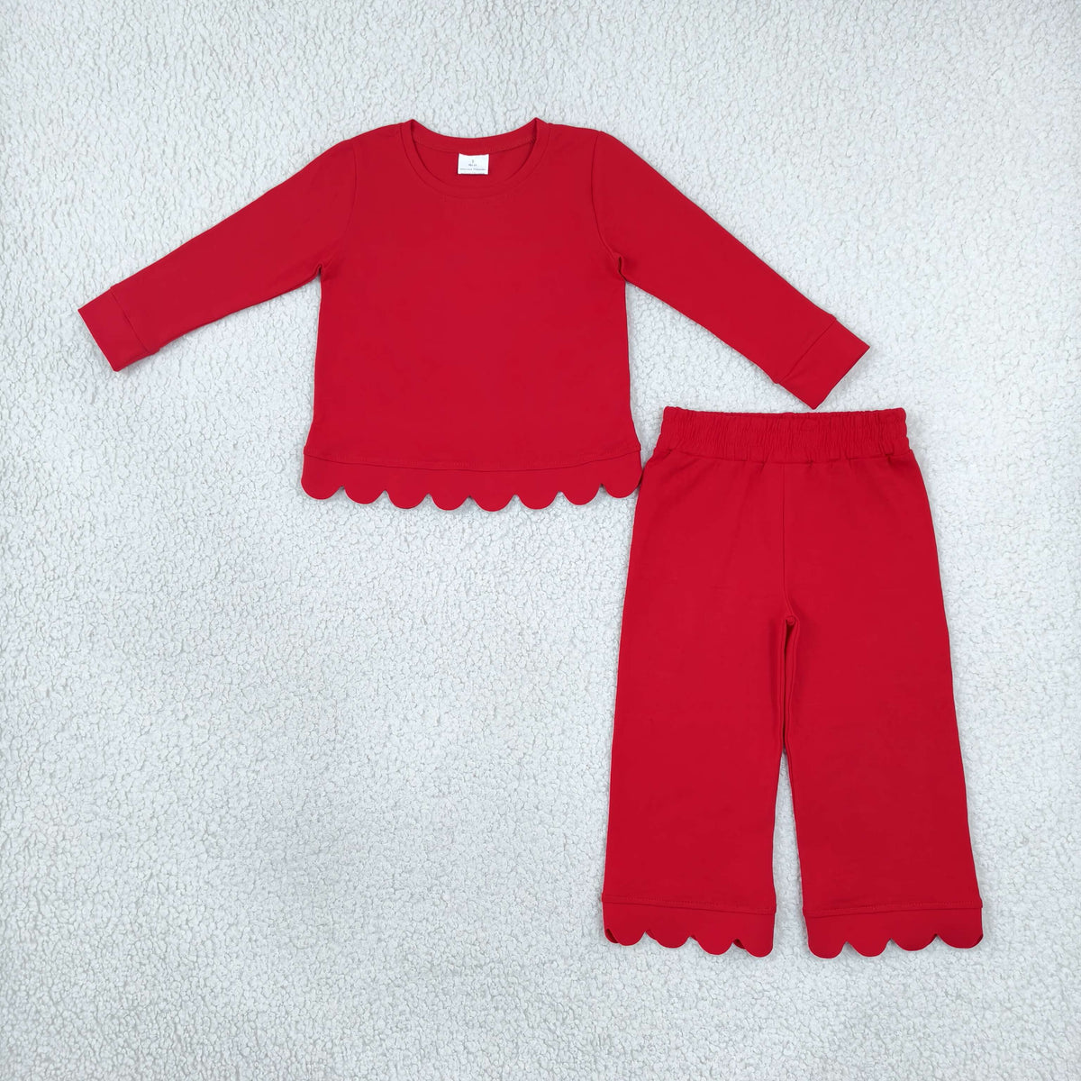 GLP2964 Baby Girls Red Long Sleeve Shirt Top Flare Pant Scallop Pajamas Clothes Sets