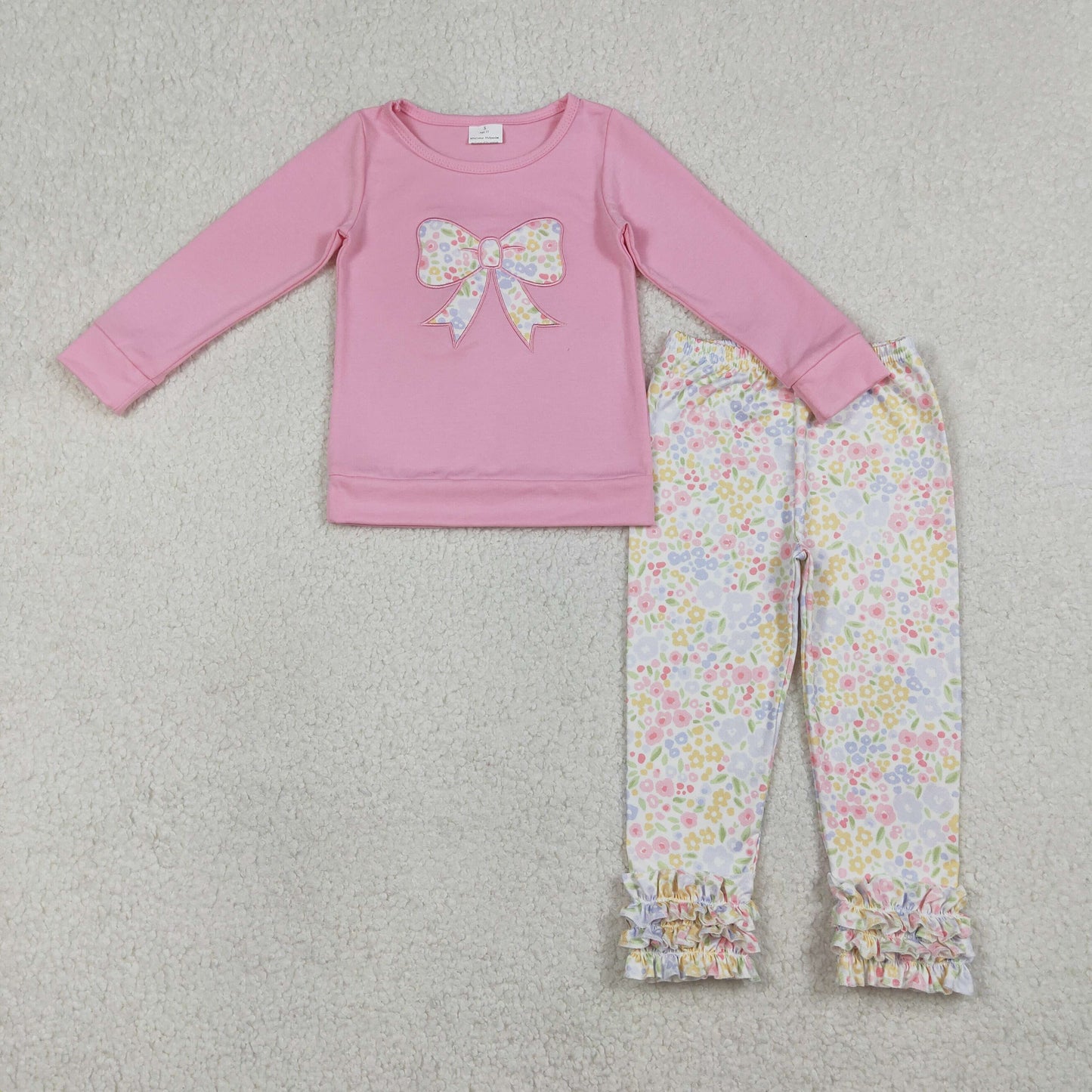 GLP3242 Baby Girls Embroidery Floral Bows Top Ruffle Pants Clothes Sets