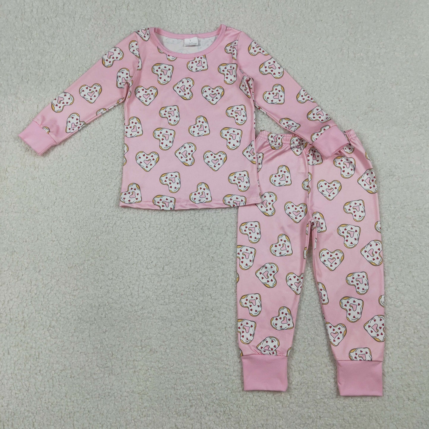 GLP3245 Baby Girls Hearts Donuts Top Pants Valentines Pajamas Sets